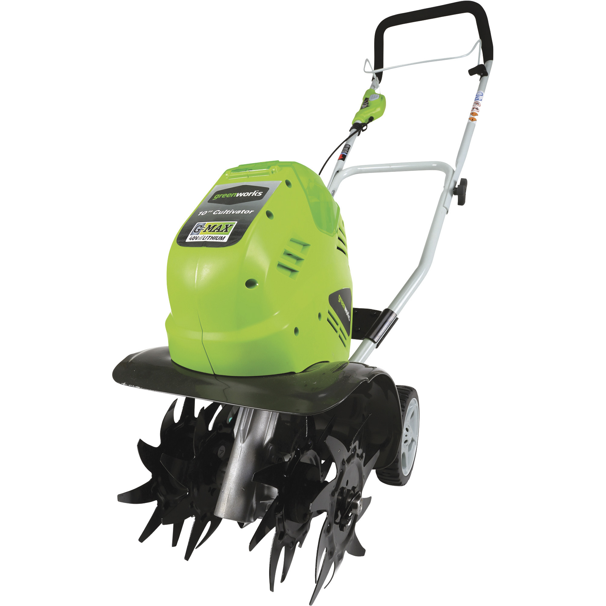 Greenworks 40V Li-Ion Cordless Cultivator, 8 1/4in. to 10in. Working Width,  Model# 27062