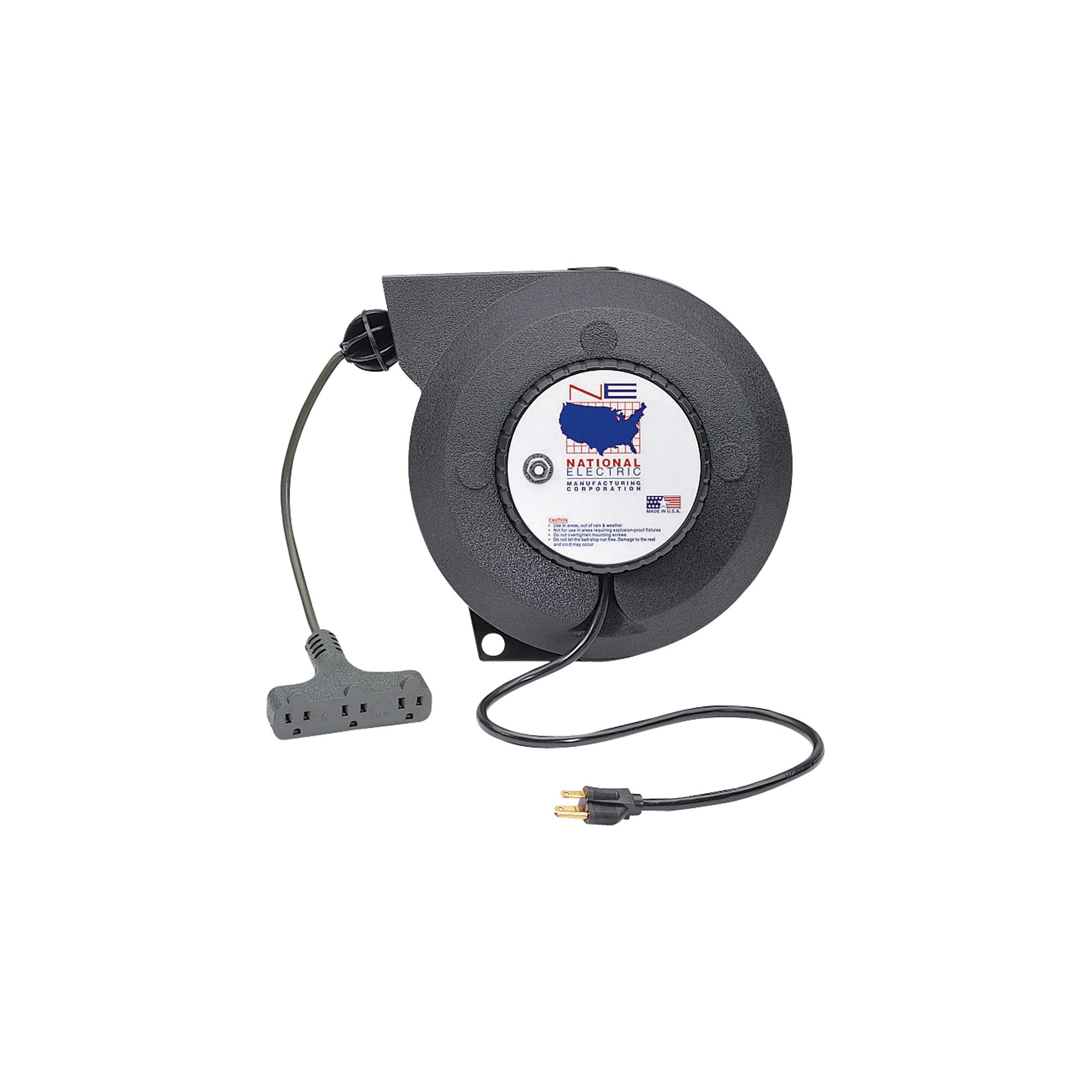 National Electric Retractable Cord Reel — Triple Outlet, 50ft