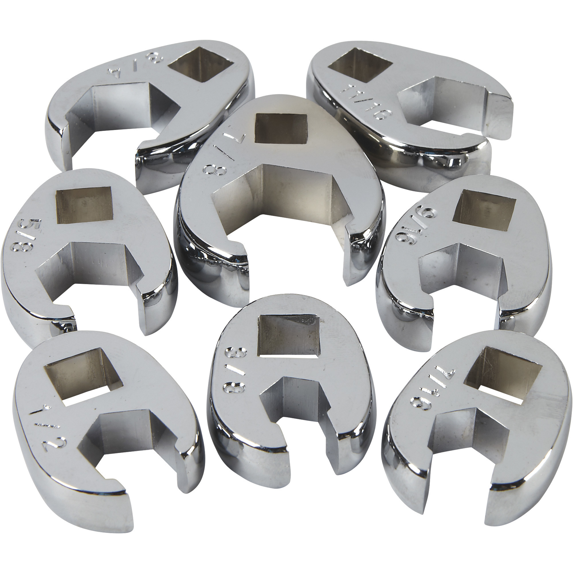 Klutch 3/8in. Drive Crowfoot Flare Nut Wrench Set, 8Pc., SAE