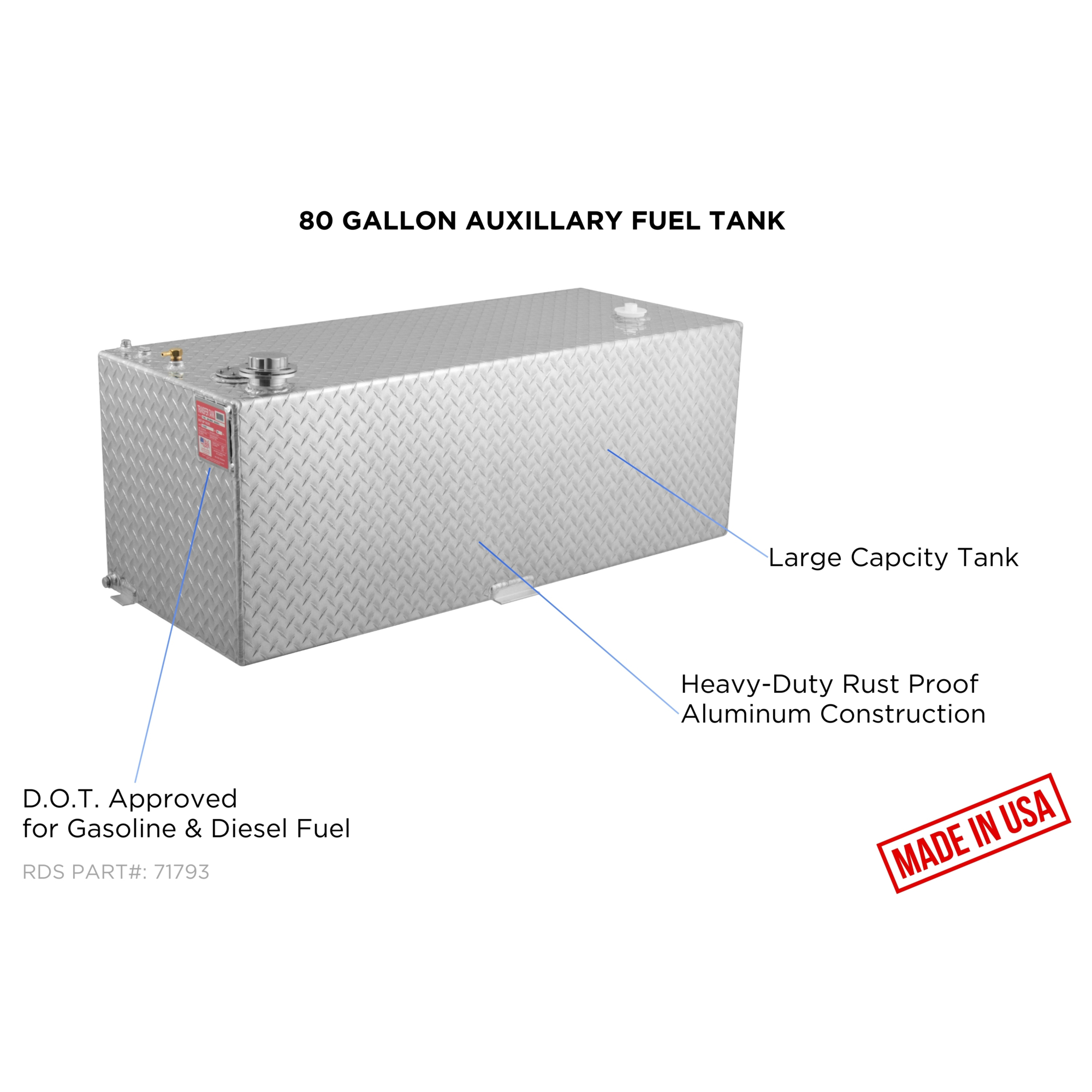 RDS Aluminum Transfer Fuel Tank, 80 Gallon, Rectangular, Diamond