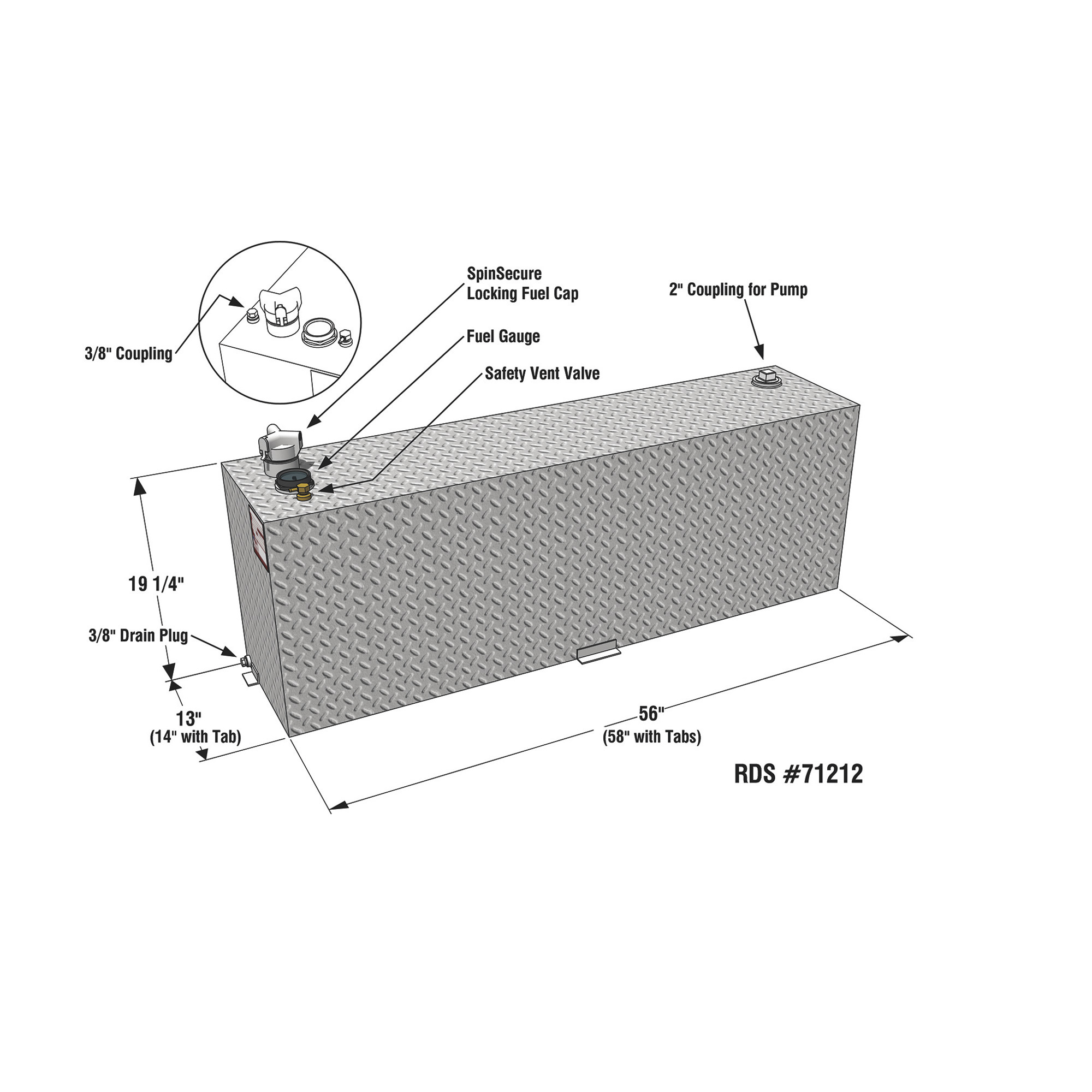 RDS Aluminum Transfer Fuel Tank Toolbox Combo 90 Gallon Rectangular Diamond  Plate