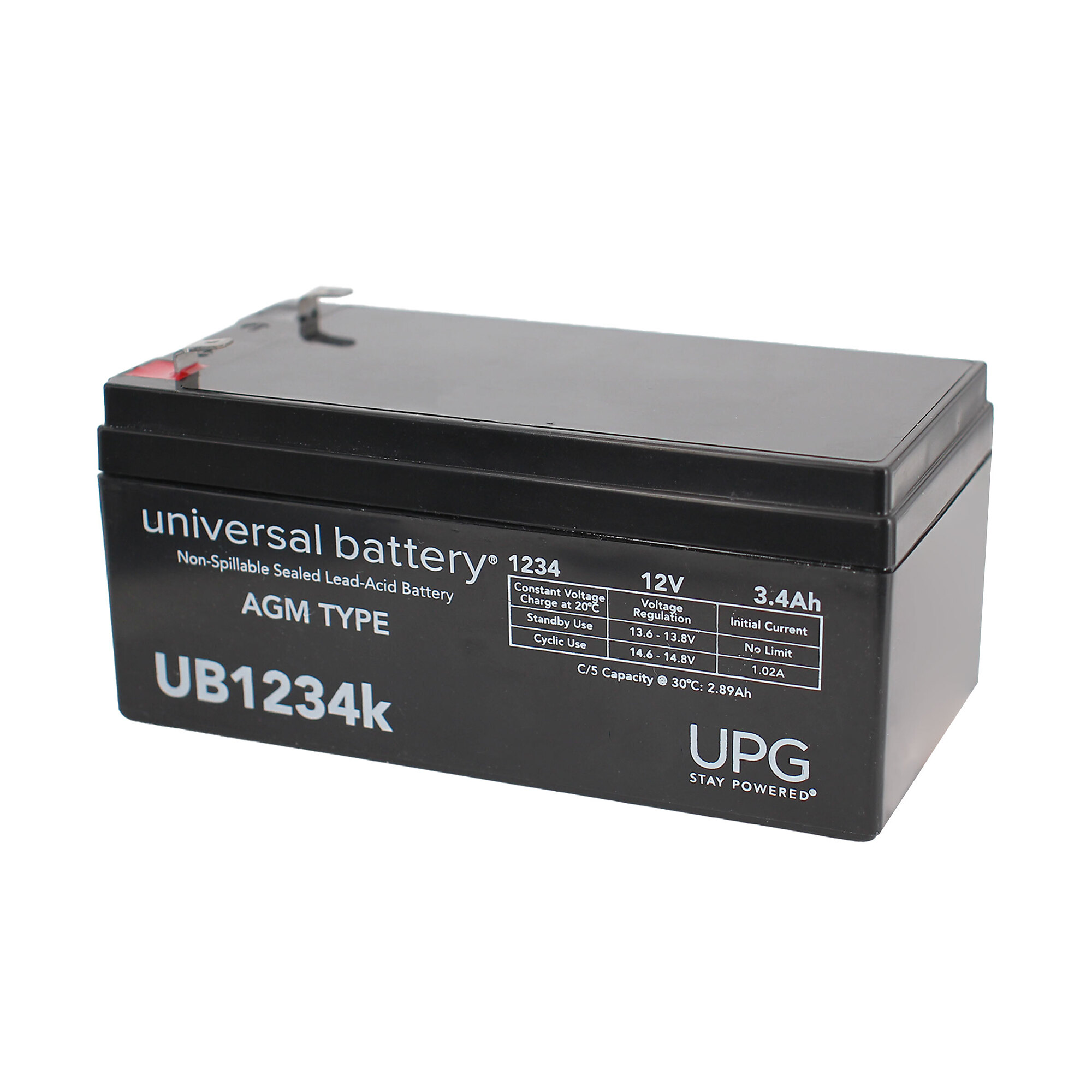 UPG Sealed Lead-Acid Battery, AGM-type, 12V, 3.4 Amps, Model# UB1234