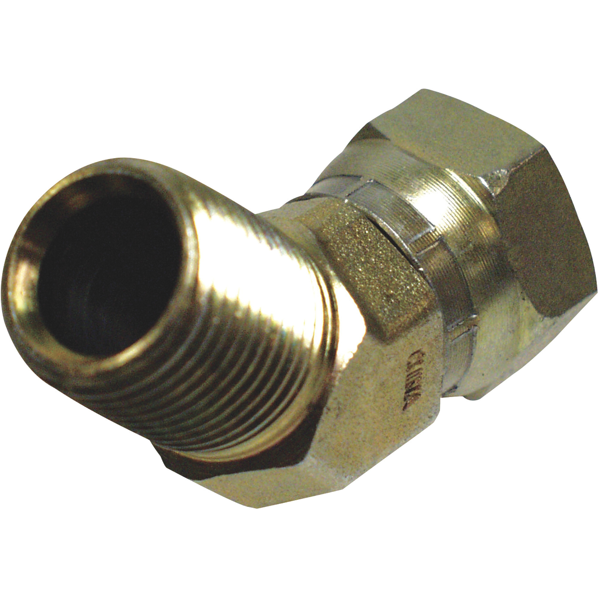 Apache Straight 45 Degree Swivel Adapter, 1/4in. F NPSM x 1/4in. F NPTF