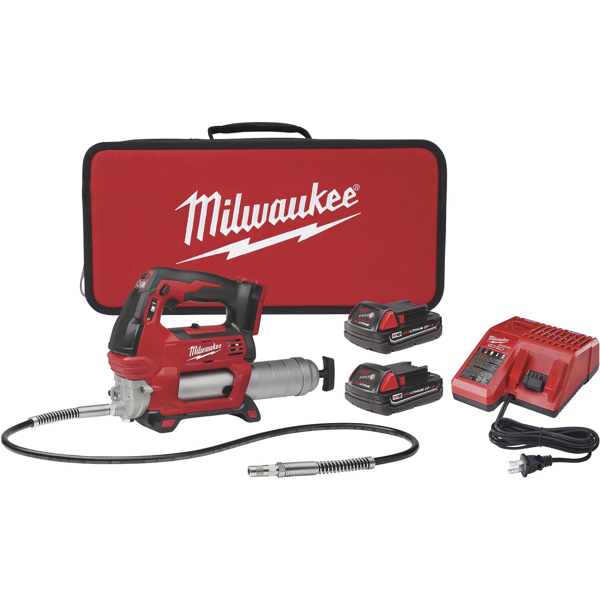 Milwaukee M18 Cordless Grease Gun Kit — 18V, 10,000 PSI, 2 Batteries, Model# 2646-22CT