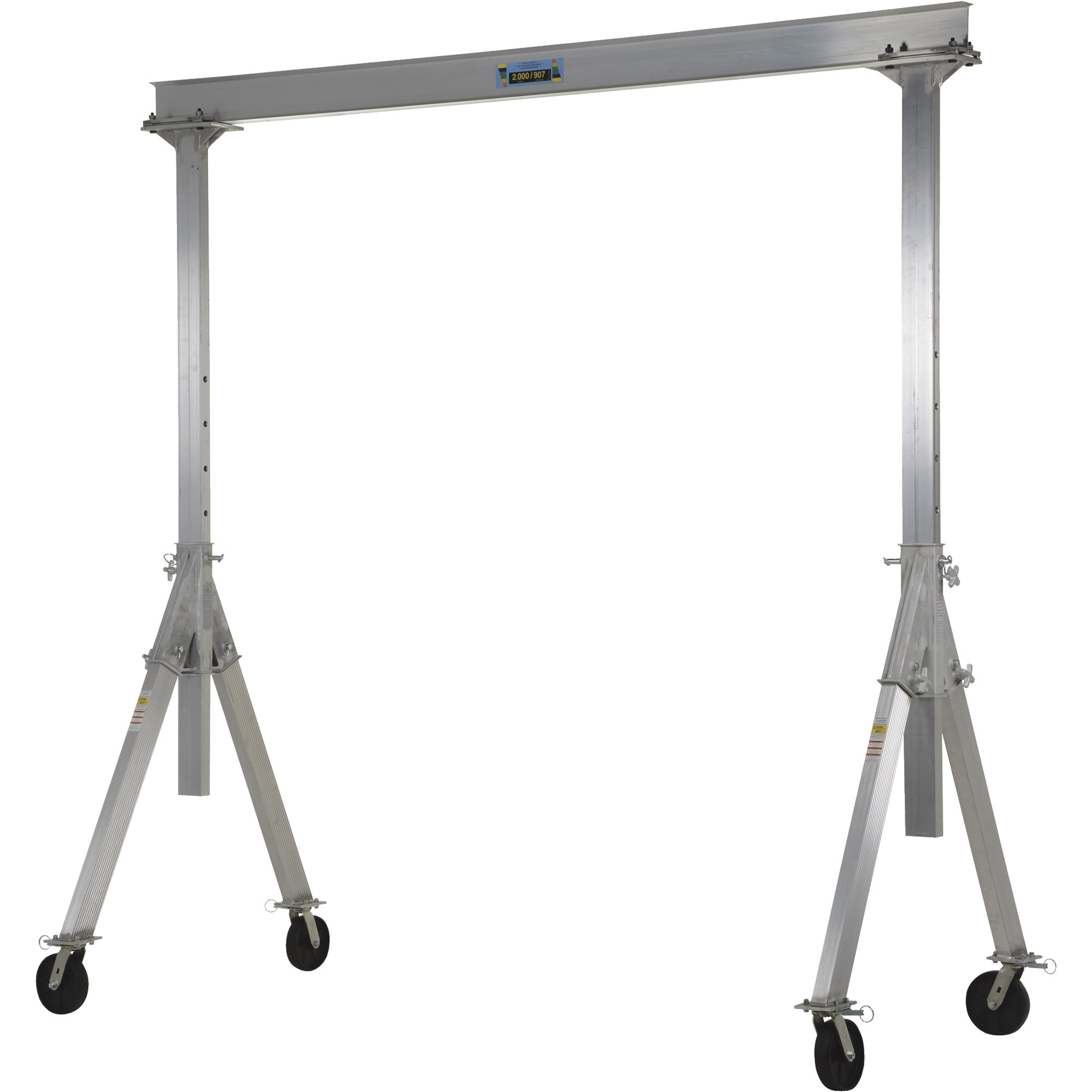 Vestil Aluminum Adjustable Height Gantry Crane - 15ft. x 12ft., 2,000-Lb. Capacity, Glass-Filled Nylon Casters, Silver, Model# AHA-2-15-12