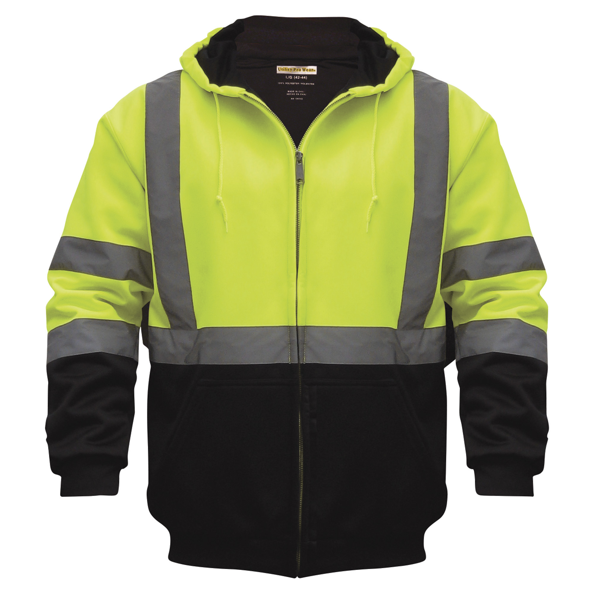 Utility Pro Men's Class 3 High Visibility Hooded Zip-Up Sweatshirt with Teflon Fabric Protector