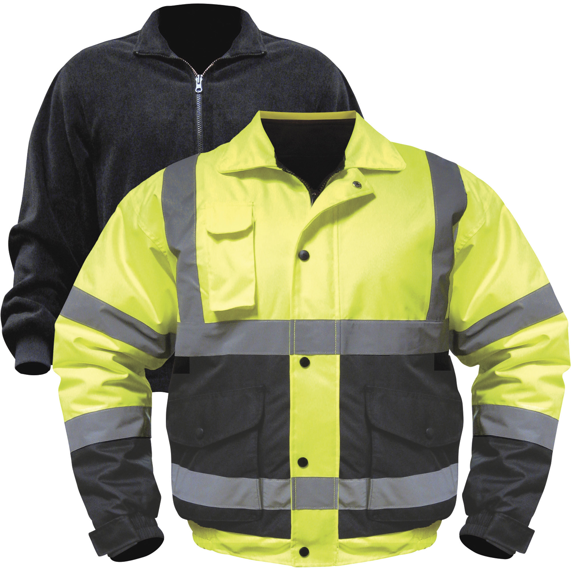 Utility Pro Men's Class 3 High Visibility 3-in-1 Bomber Jacket with Teflon Fabric Protector, Lime/Black, Large, Model# UHV563