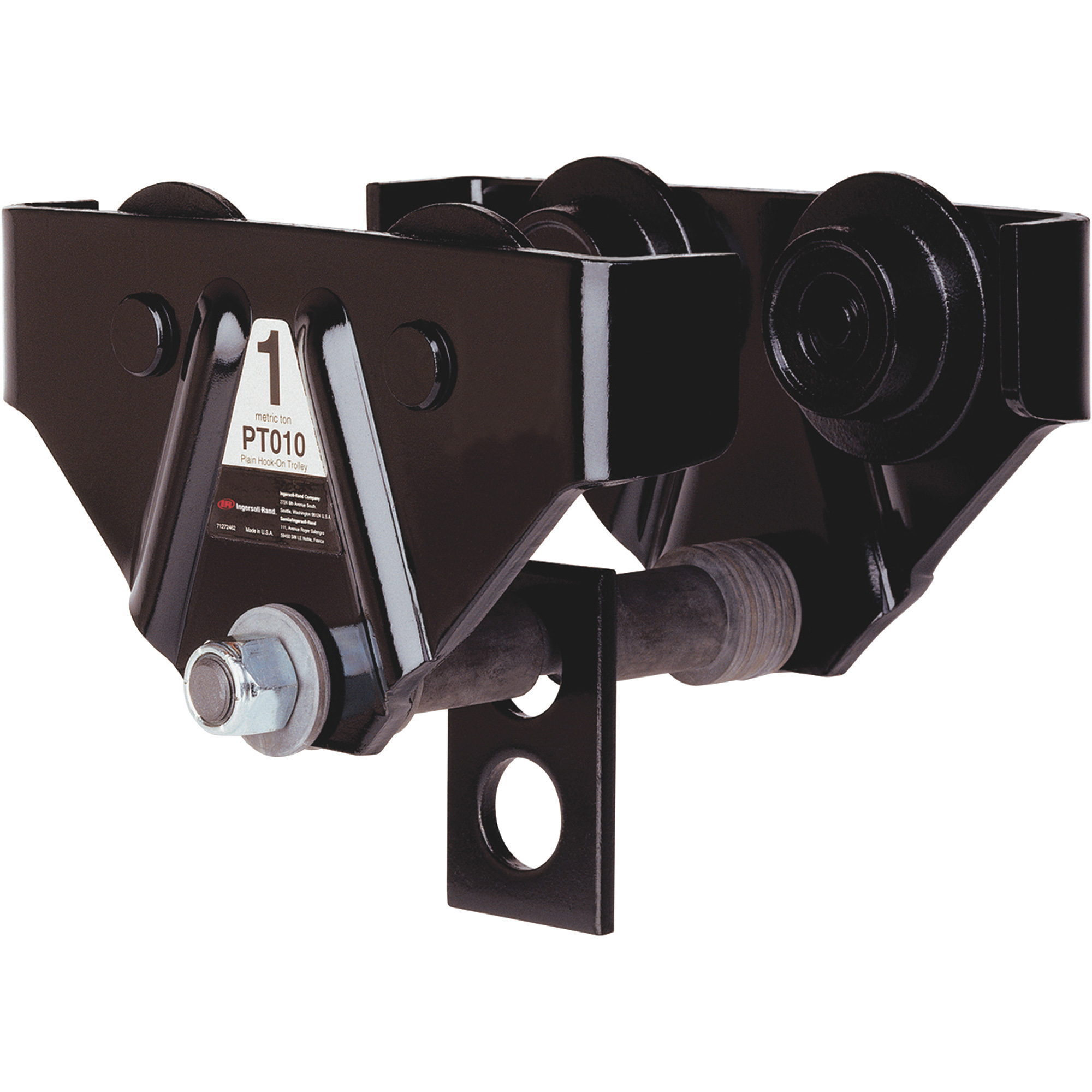 Ingersoll Rand Plain Push Trolley, 1/2-Ton Capacity, Fits 2 5/8in.W to 8 1/16in.W Beams, Model# PT0058A