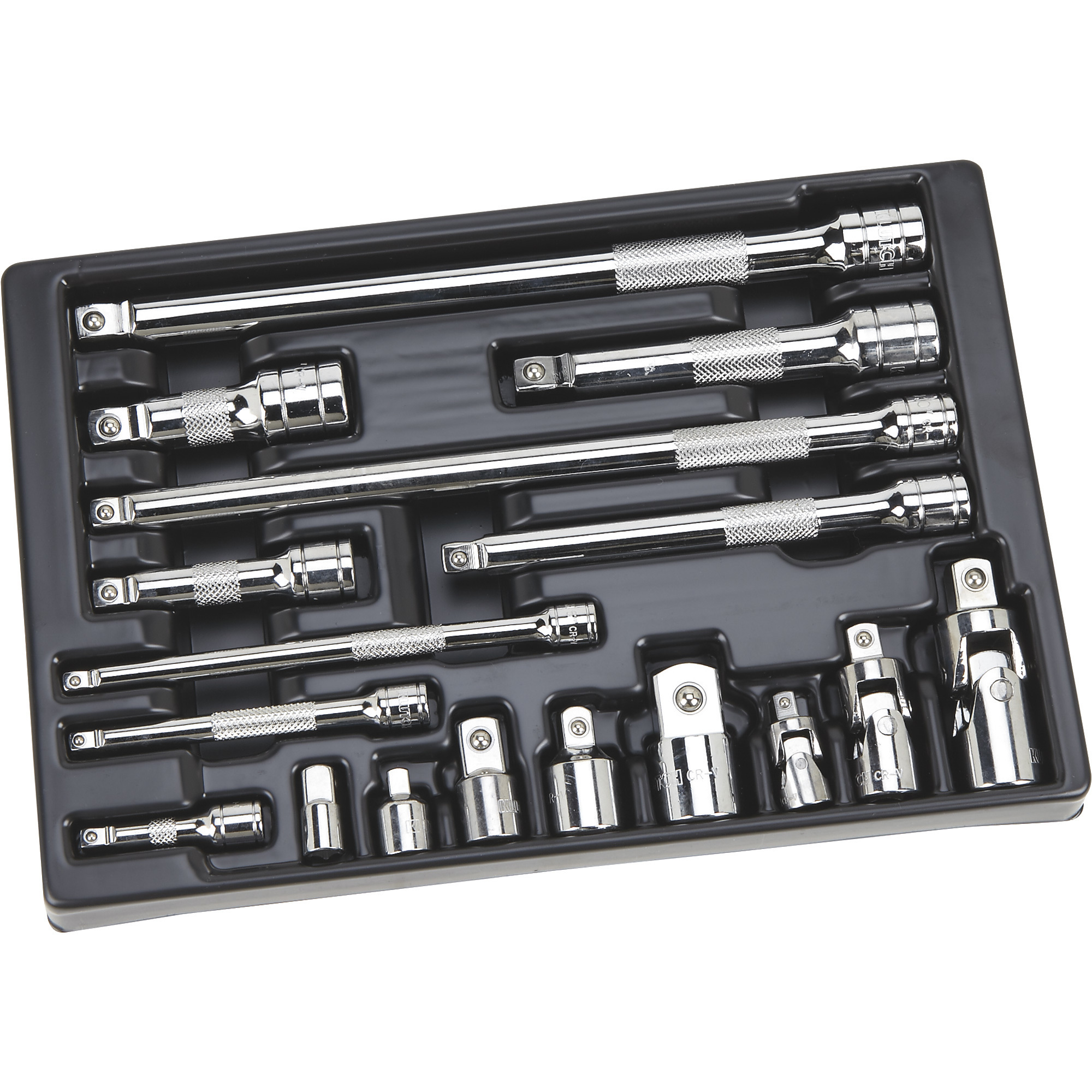 Klutch Ratchet Accessory Set, 17-Pc., 1/4in., 3/8in. and 1/2in. Drive, Chrome Vanadium Steel