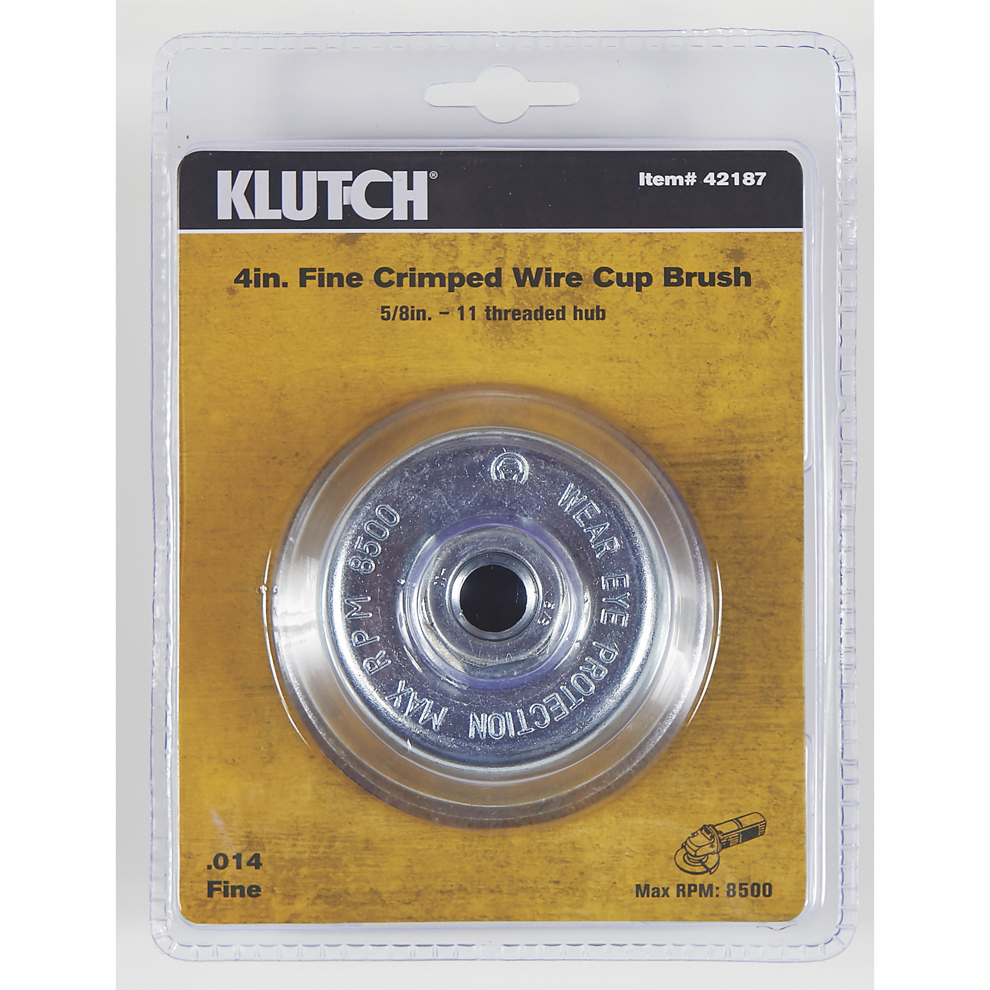 Klutch Crimped Fine Wire Cup Brush, 4in., 5/8in. Arbor, 8500 RPM