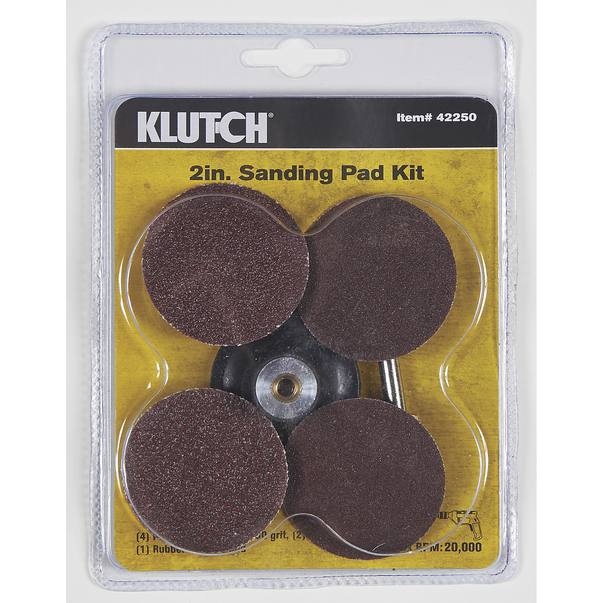 Klutch 2in. Sanding Pad Kit, 4-Pc., For 1/4in. Chuck, 60, 80, 120 Grit, 20,000 RPM