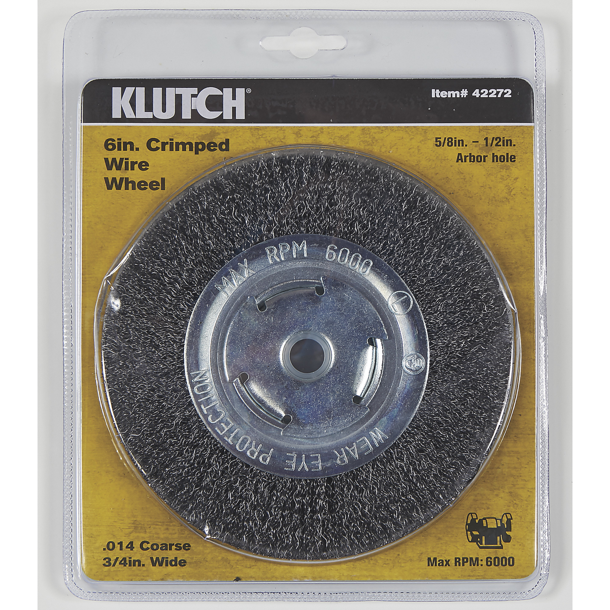 Klutch Coarse Crimped Wire Wheel, 6in., 5/8in. Arbor, 6000 RPM