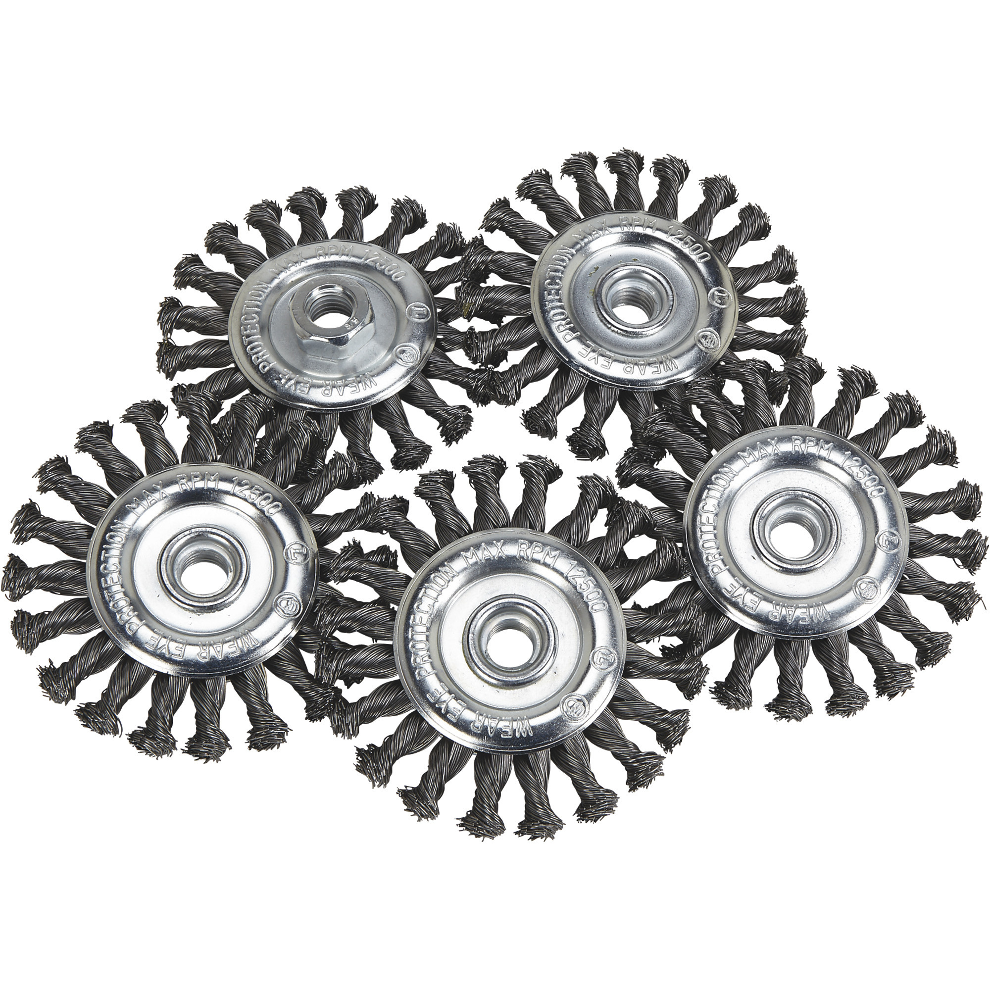 Klutch 4.5in. Twisted Knot Wire Wheels, 5-Pk., 5/8in.-11 Threaded, Angle Grinder Brushes