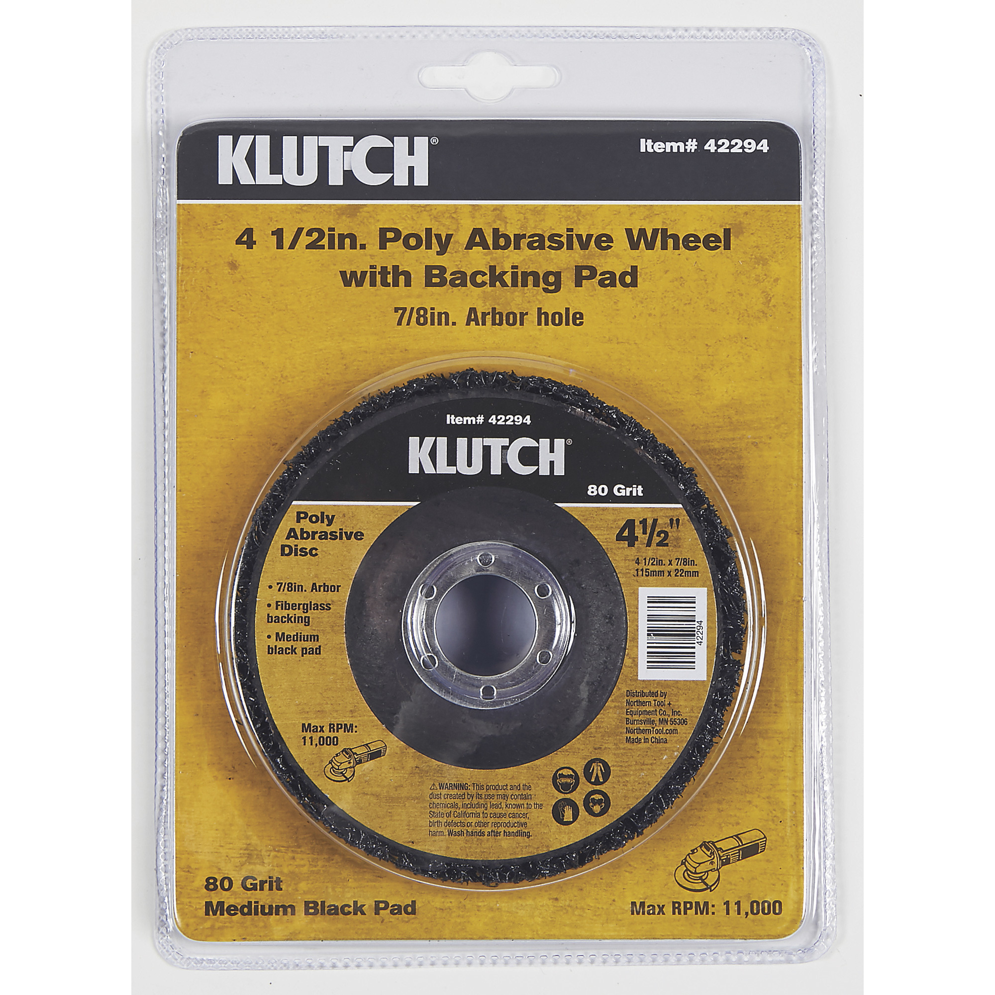 Klutch Poly Abrasive Disc, 4-1/2in., 80 Grit, 7/8in. Arbor, Fiberless Backing, For Angle Grinders