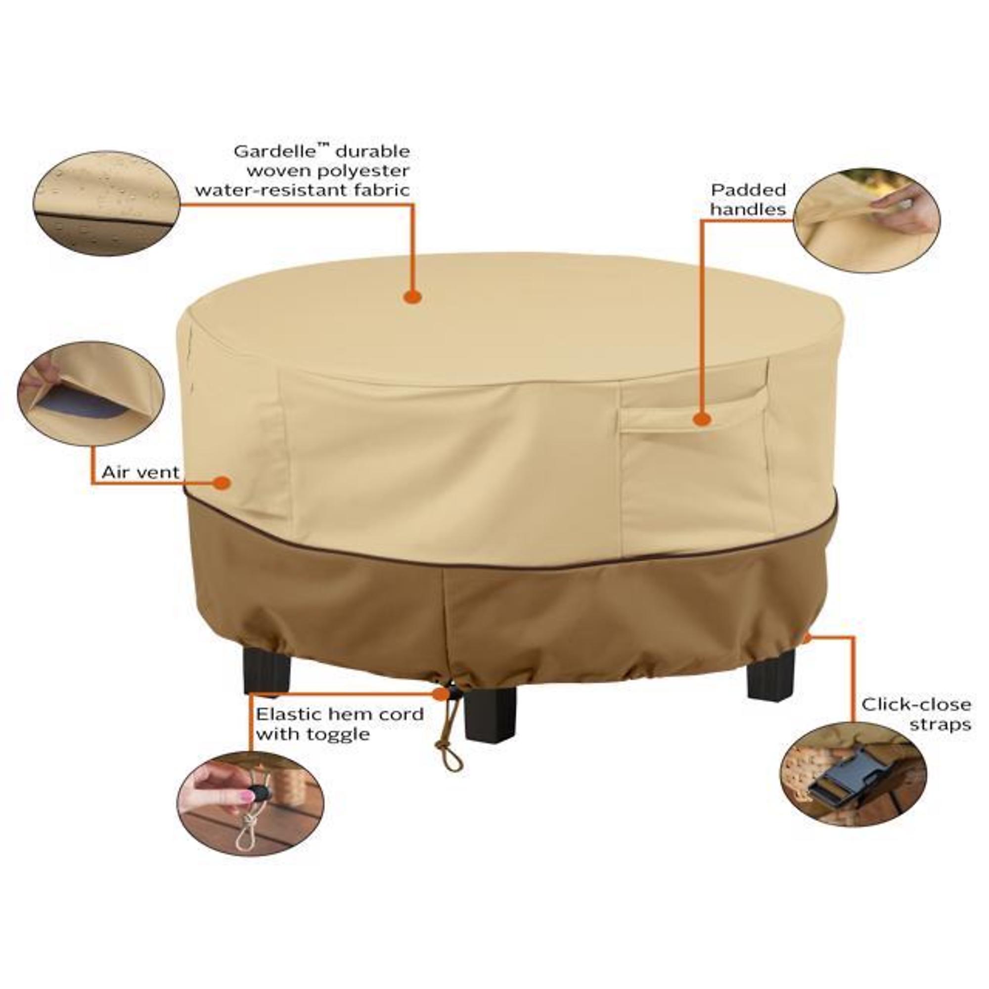 Classic Accessories Veranda Ottoman/Coffee Table Cover, XS, Tan