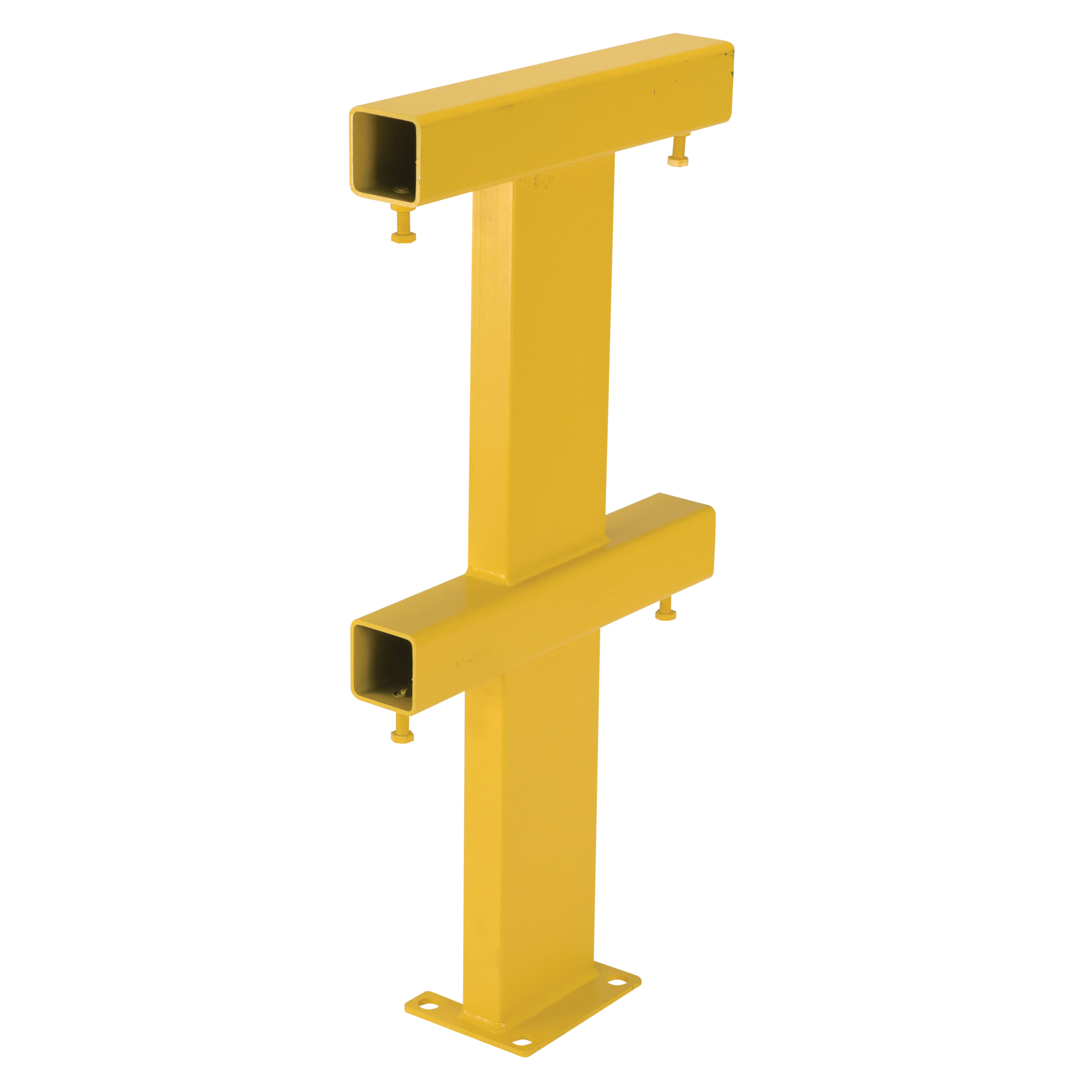 Vestil Steel Modular Guard System Straight Post — 7-5/8in. x 18in. x 36in., 2 Rail, Yellow, Model# MG-SP-36-2