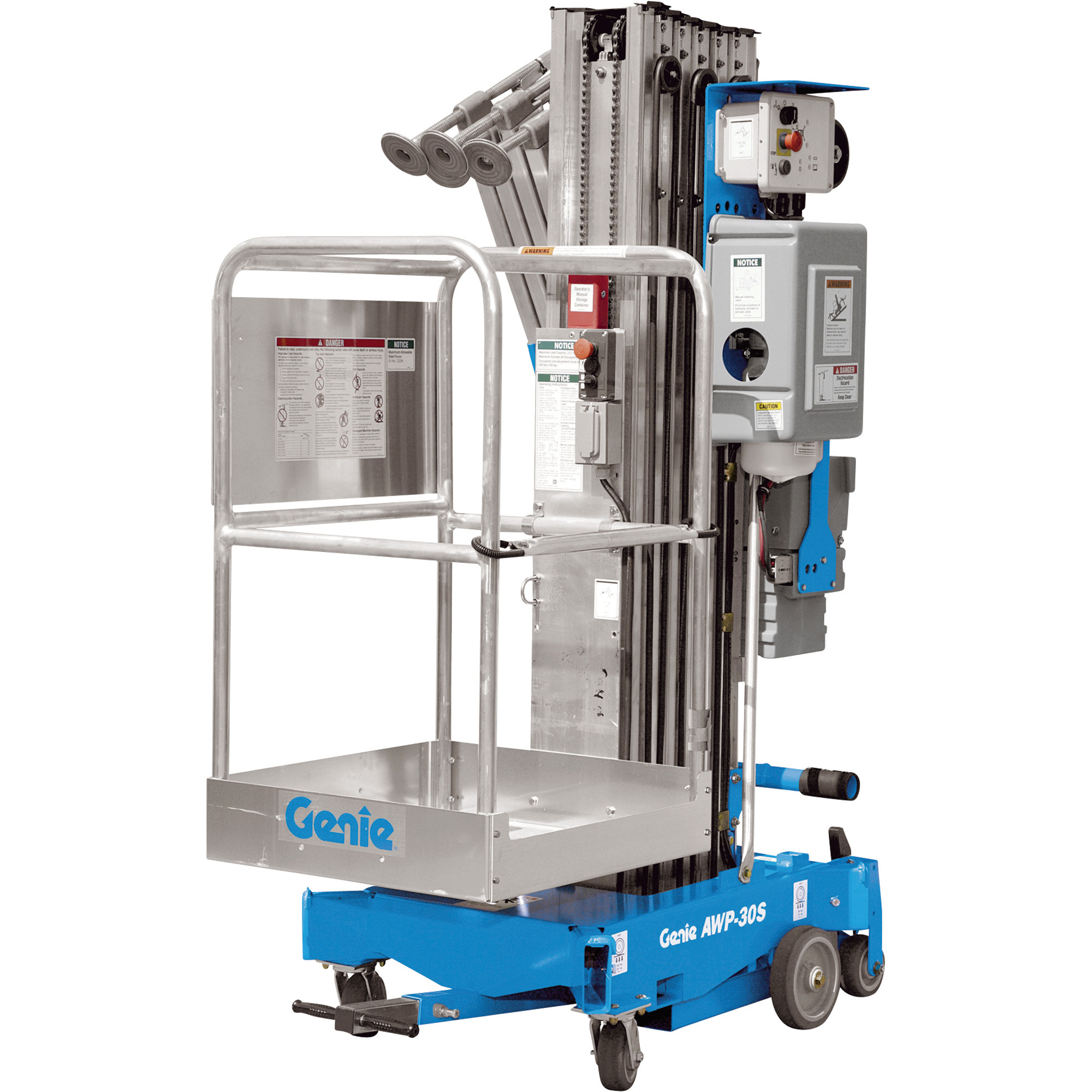 Genie DC Aerial Work Platform with Sliding Mid-Rail Entry, 30ft.H, 350Lb. Capacity, Model# AWP-30S DC