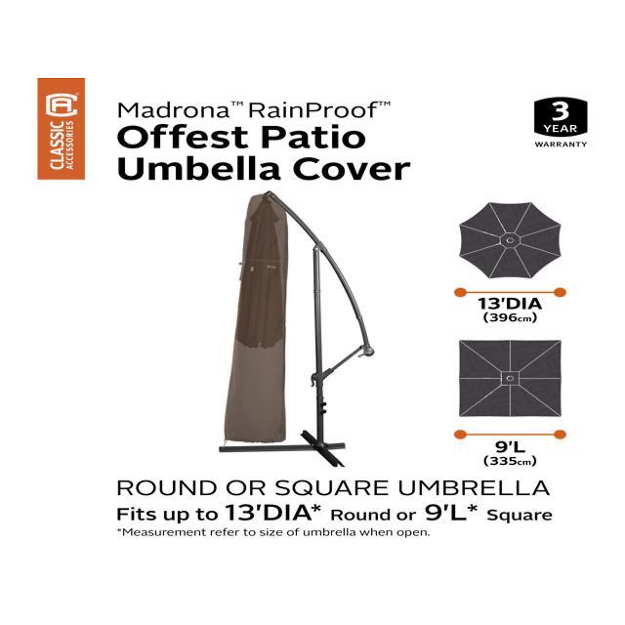 Classic Accessories Madrona Offset Umbrella Cover, Brown, Polyester, Model 55724016601RT