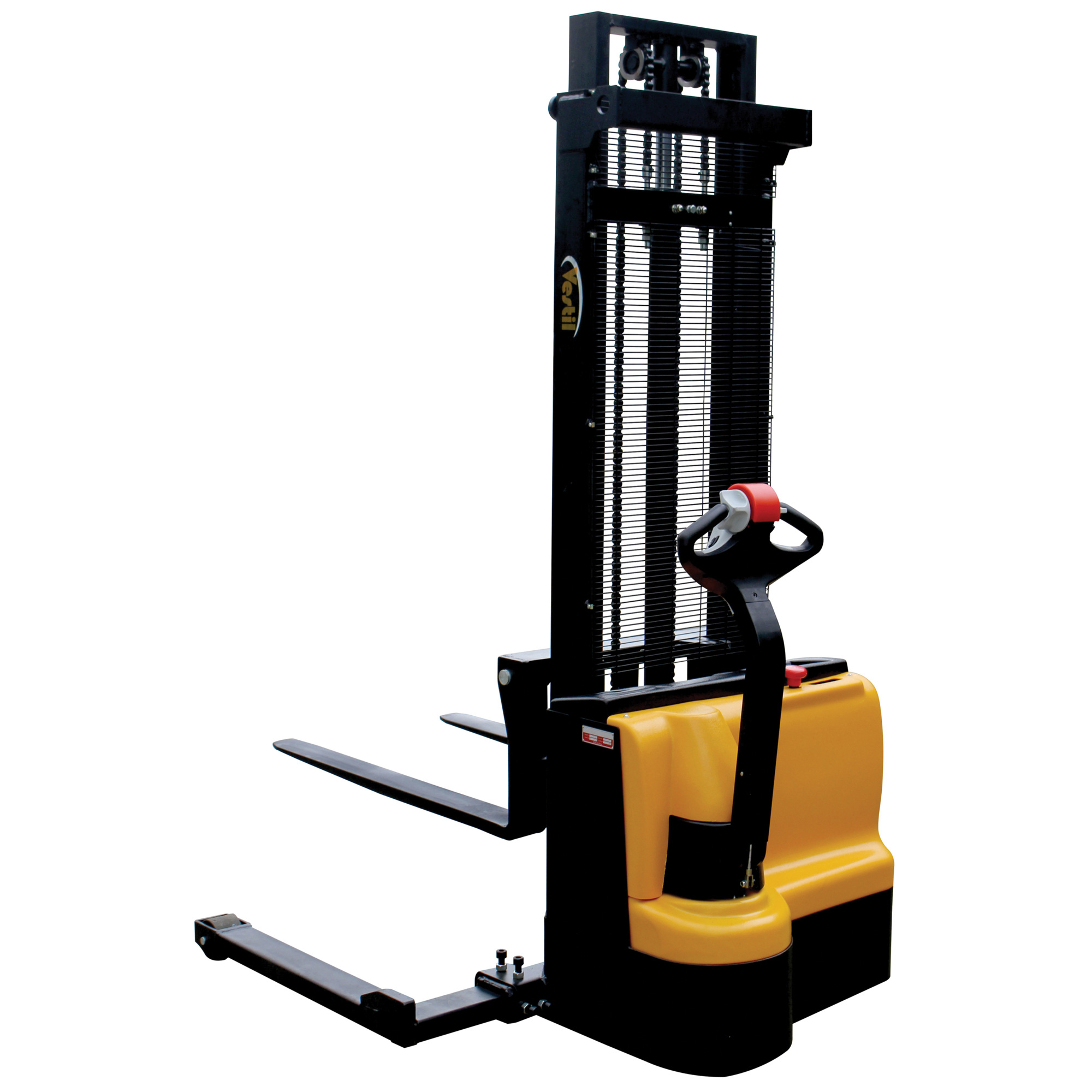 Vestil Steel Adjustable Double Mast Stacker 118 In. Raised Height 2200 Lb. Capacity Black / Yellow