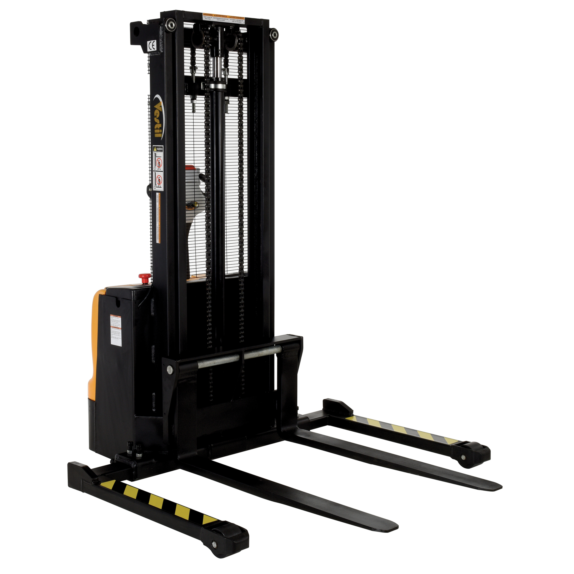 Vestil Steel Adjustable Double Mast Stacker 101 In. Raised Height 2200 Lb. Capacity Black / Yellow