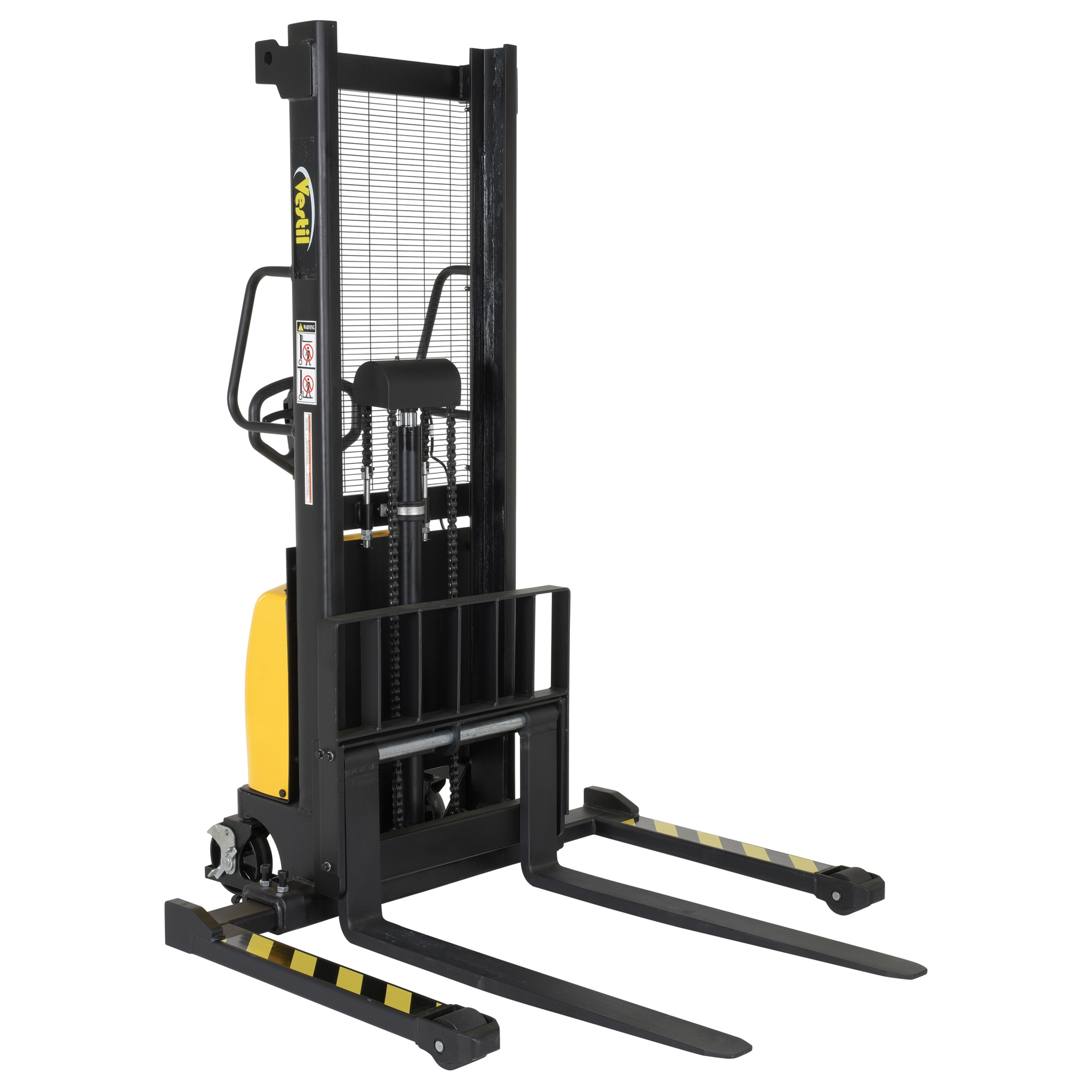 Vestil Hand Pump DC Powered Stacker - 2000-Lb. Capacity, 63in. Raised Height, 2.125in. Lowered Height, Adjustable Forks, Model# SE/HP-63-AA
