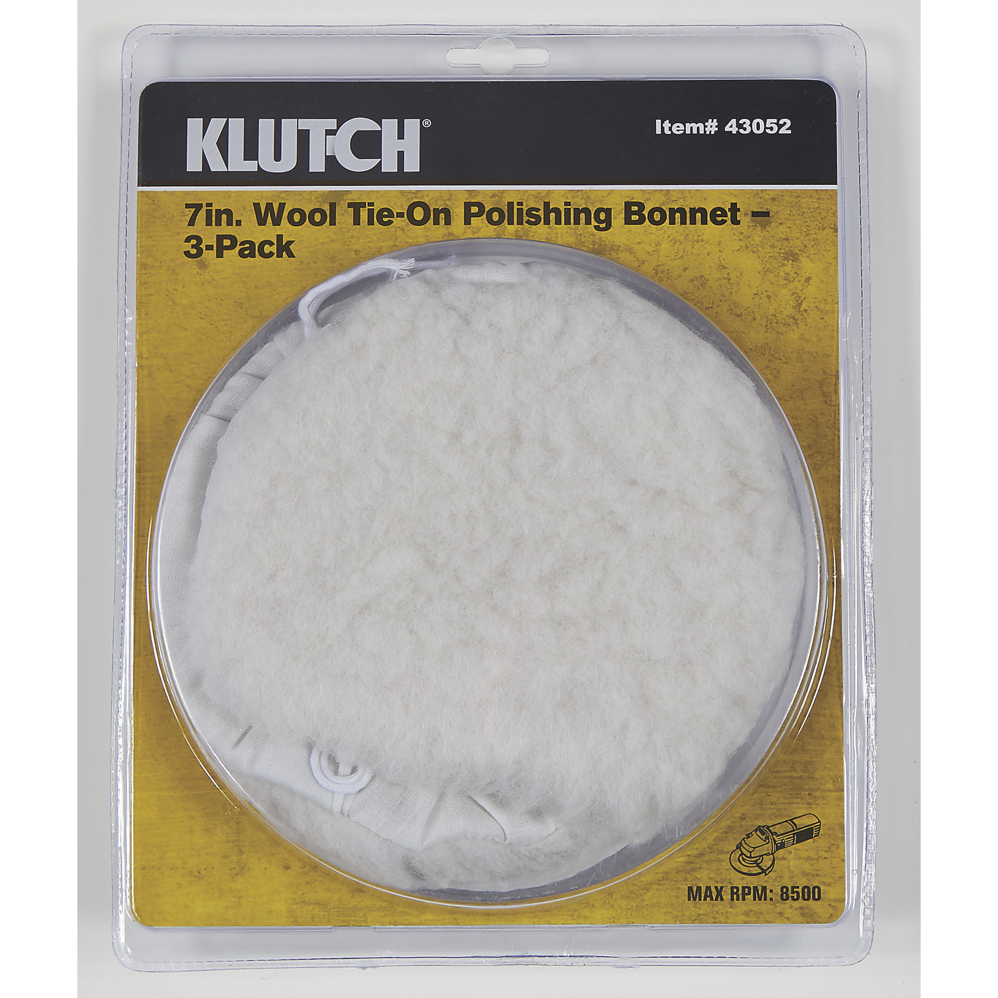 Klutch 7in. Tie-On Wool Bonnets, 3-Pk., Polishing Pads