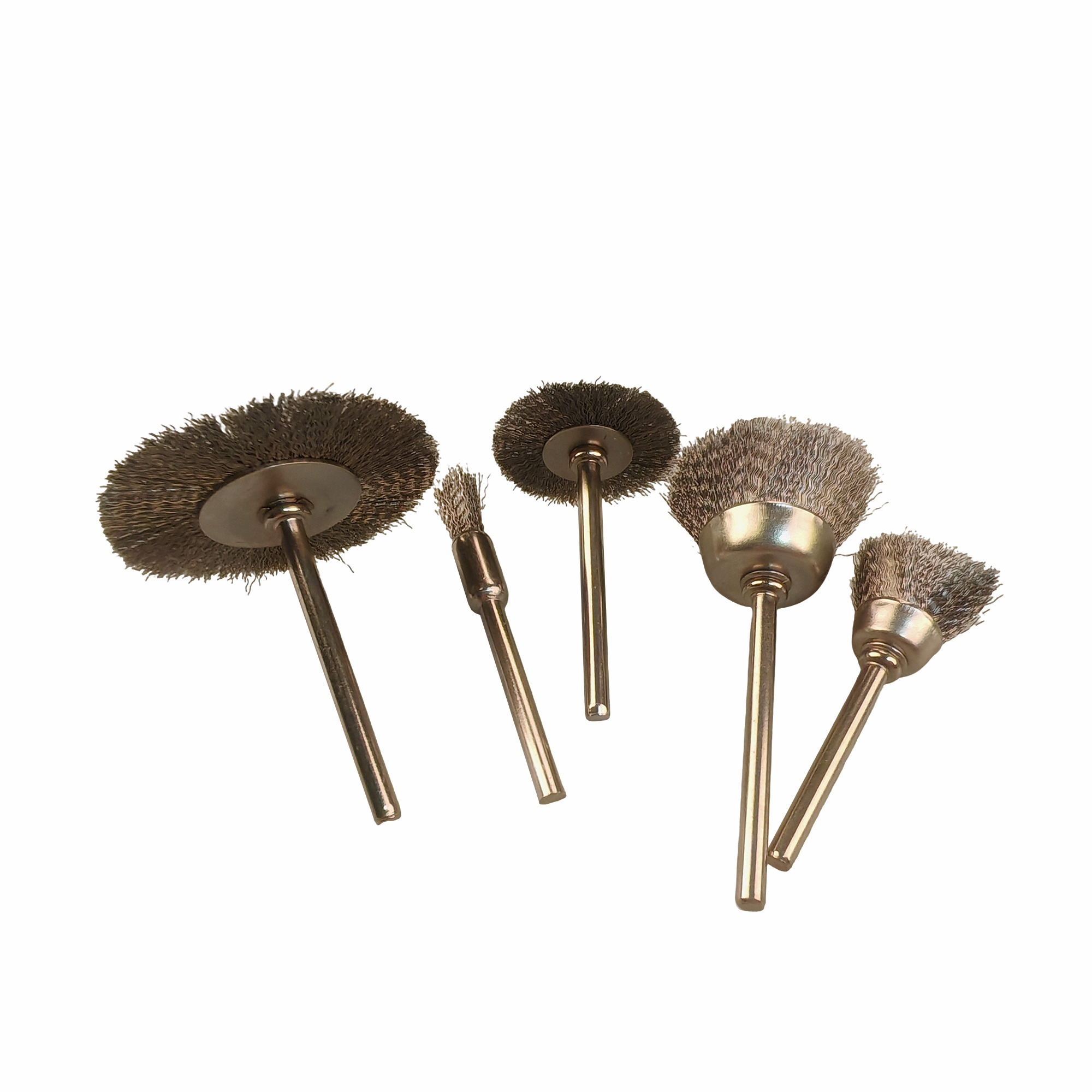 Klutch Mini Stainless Steel Wire Brush Set, 5-Pc., Cup, Wheel and End Brushes, 1/8in. Shank