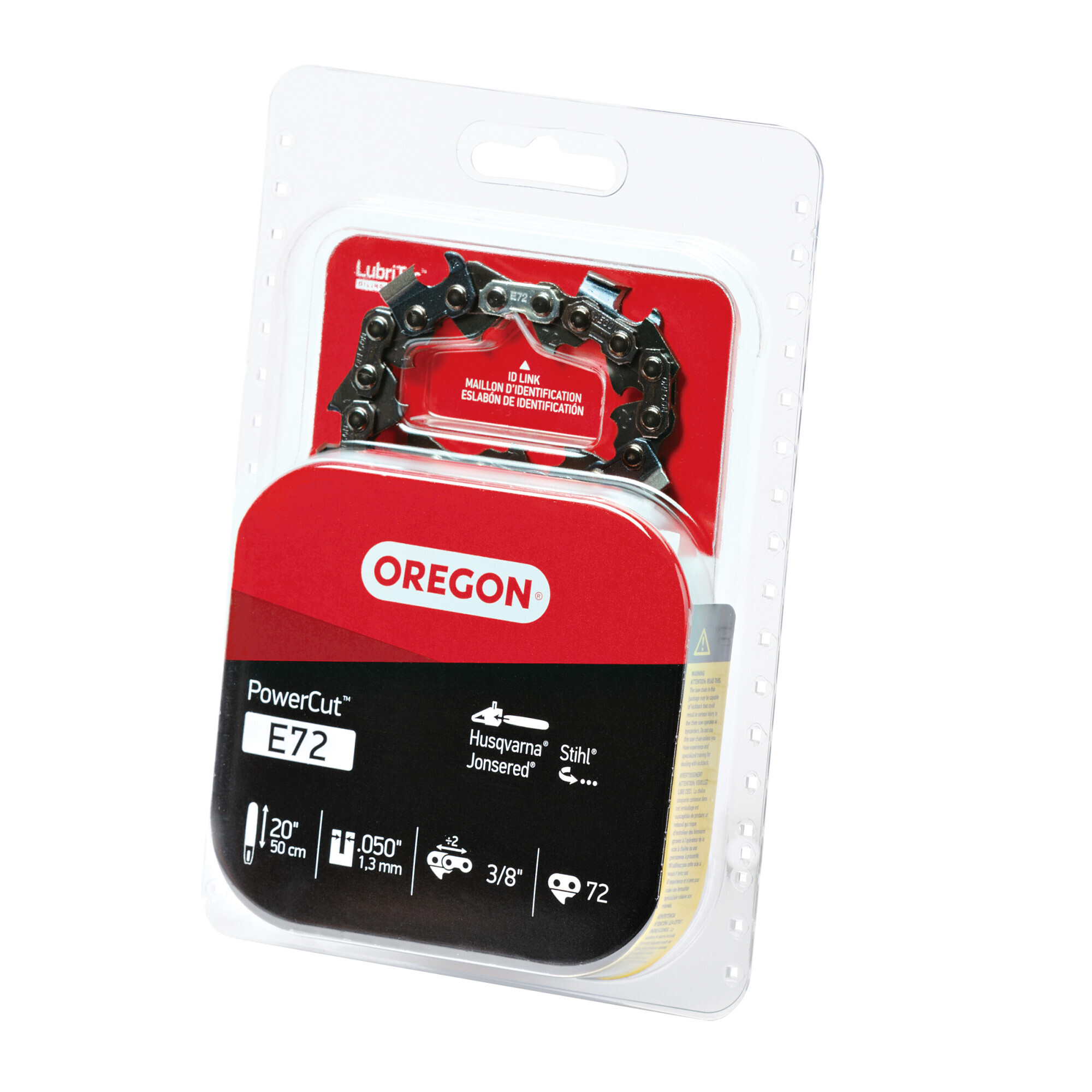 Oregon, PowerCut Chainsaw Chain, Bar Length 20 in, Chain Pitch 3/8 in, Model# E72
