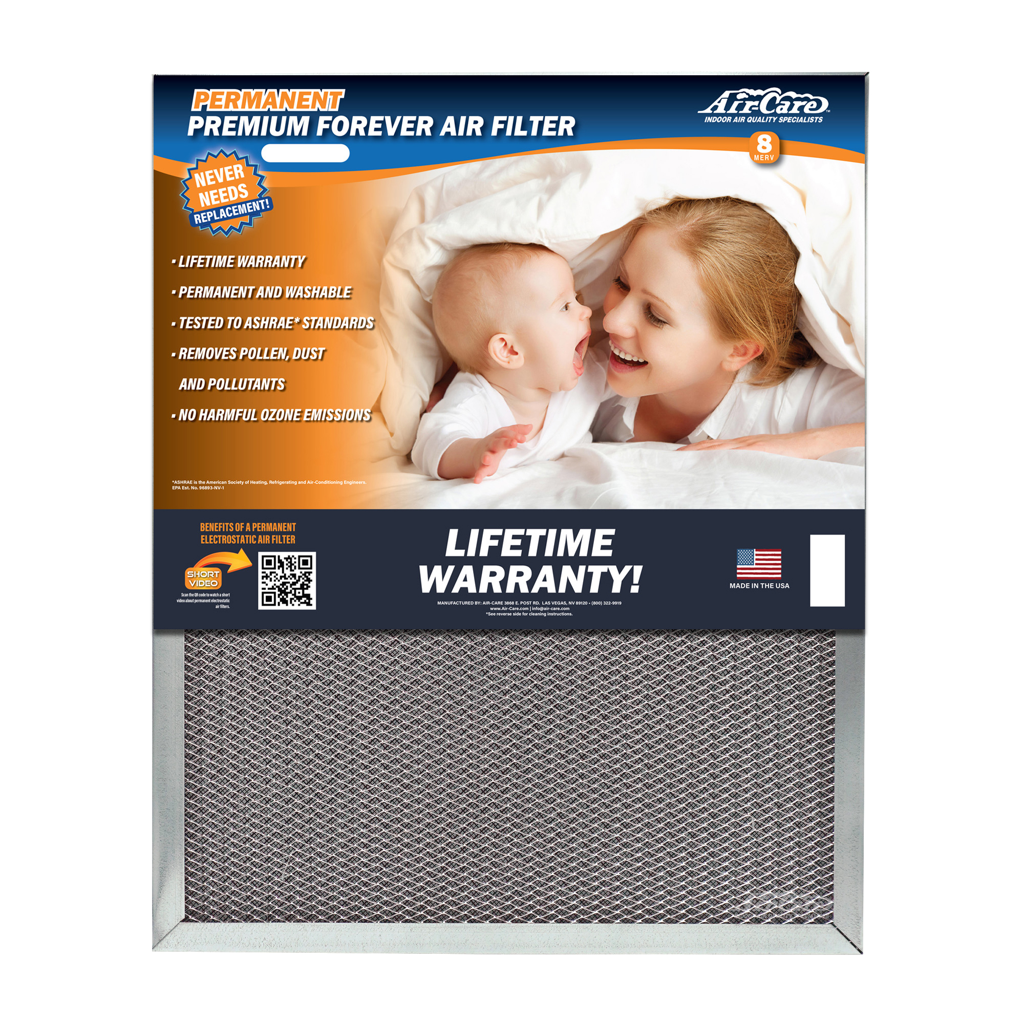Air-Care, Washable Permenant Electrostatic Air Filter, Width 18 in, Height 25 in, Filters (qty.) 1 Model# ES18251