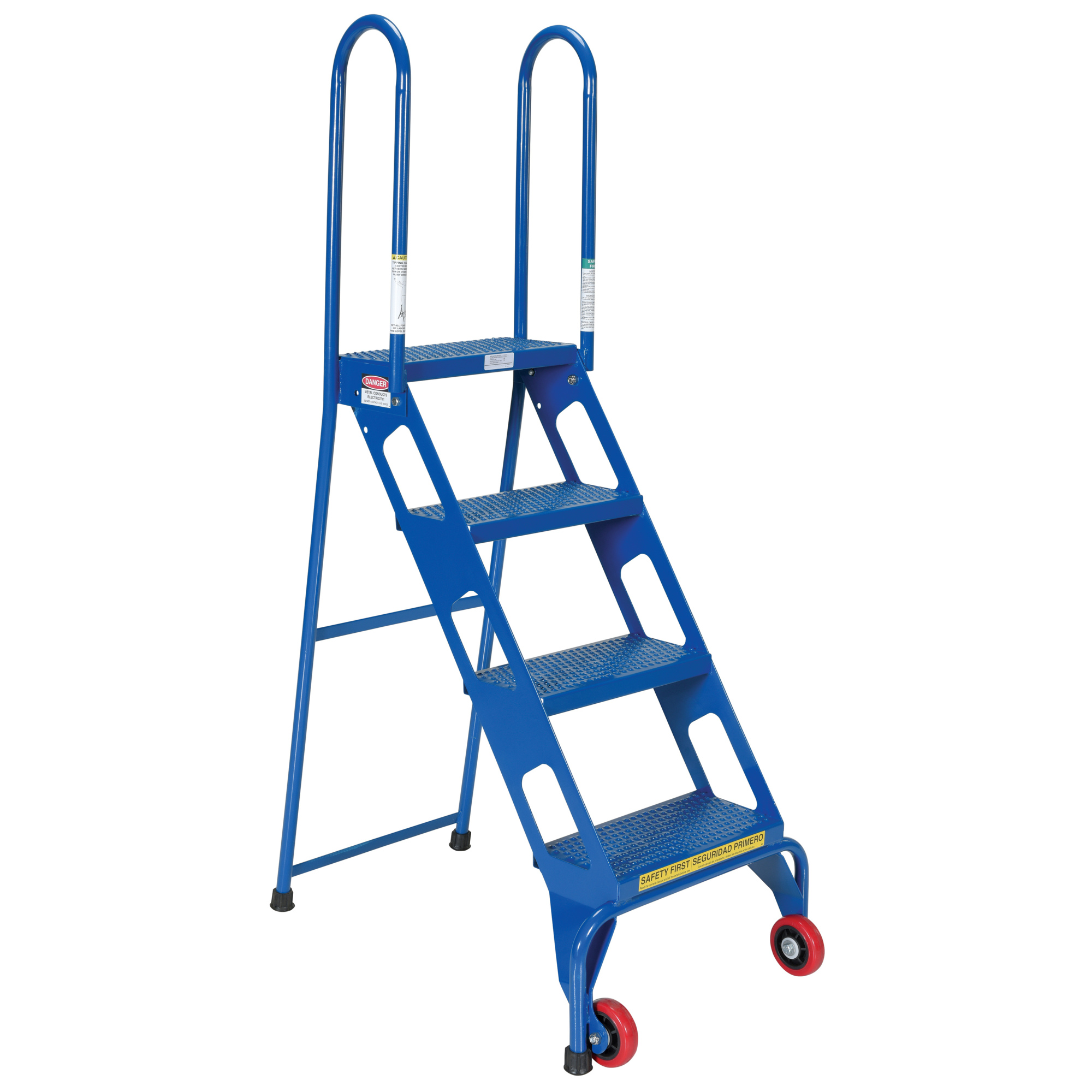 Vestil Folding Step Ladder with Wheels - 4 Steps, 350-Lb. Capacity, Carbon Steel, Model# FLAD-4
