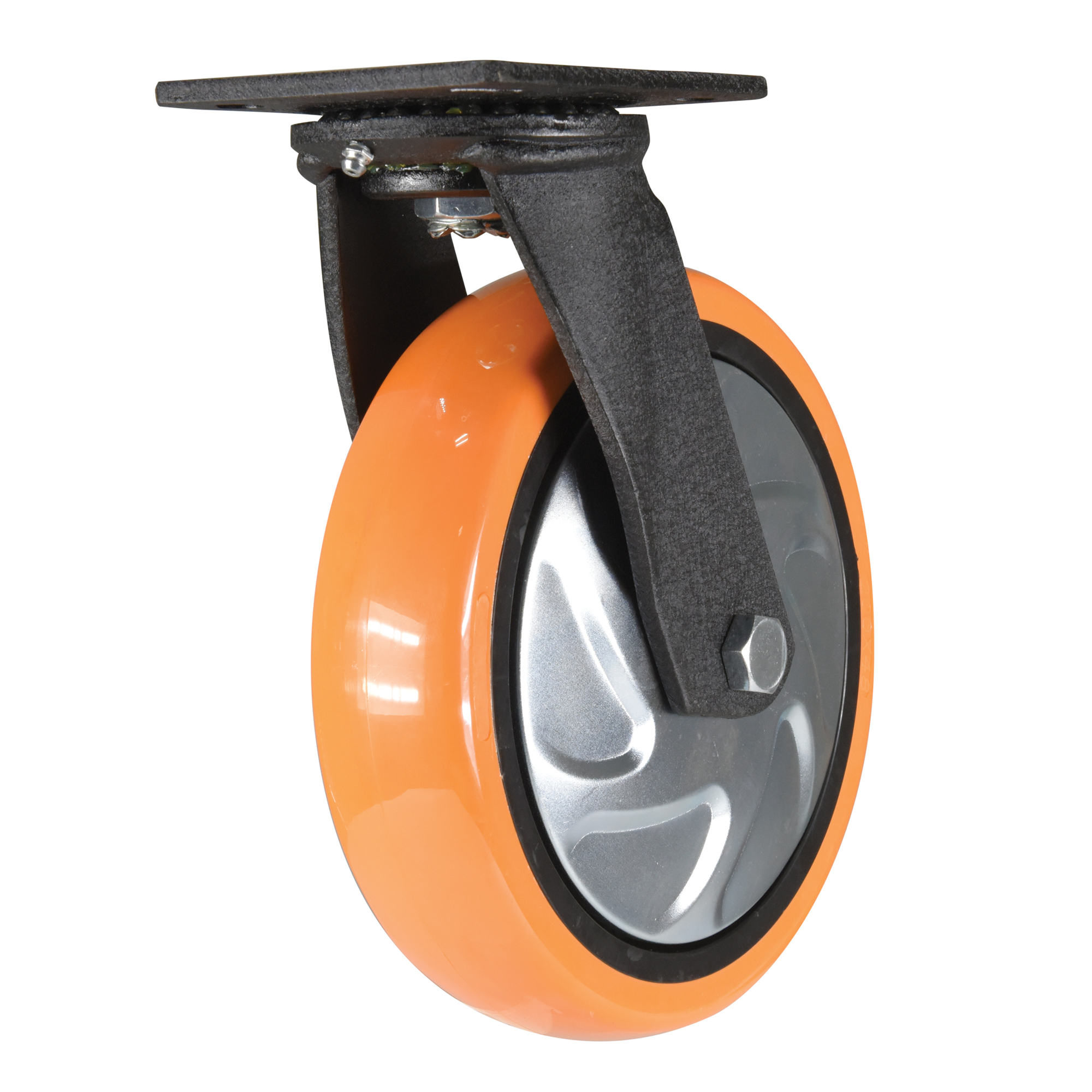 Vestil Polyurethane Swivel Caster - 8in. x 2in., 925-Lb. Capacity, Non-Marking, Zinc Plated, Orange, Model# CST-E6-8X2PUP-S