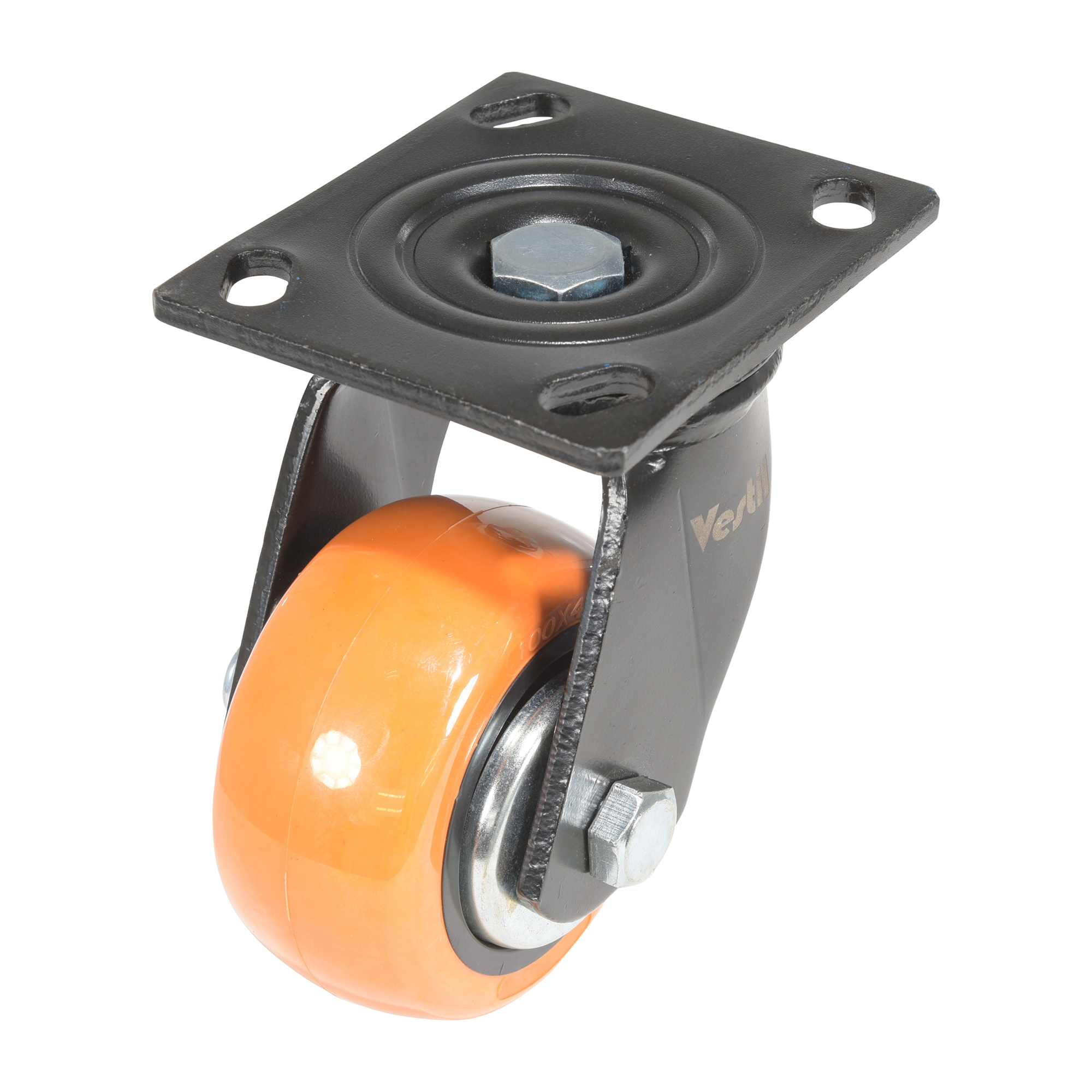 Vestil Poly Swivel Caster - 4in. x 2in., 551-Lb. Capacity, Polyurethane, Zinc-Plated, Orange, Model# CST-E6-4X2PUP-S