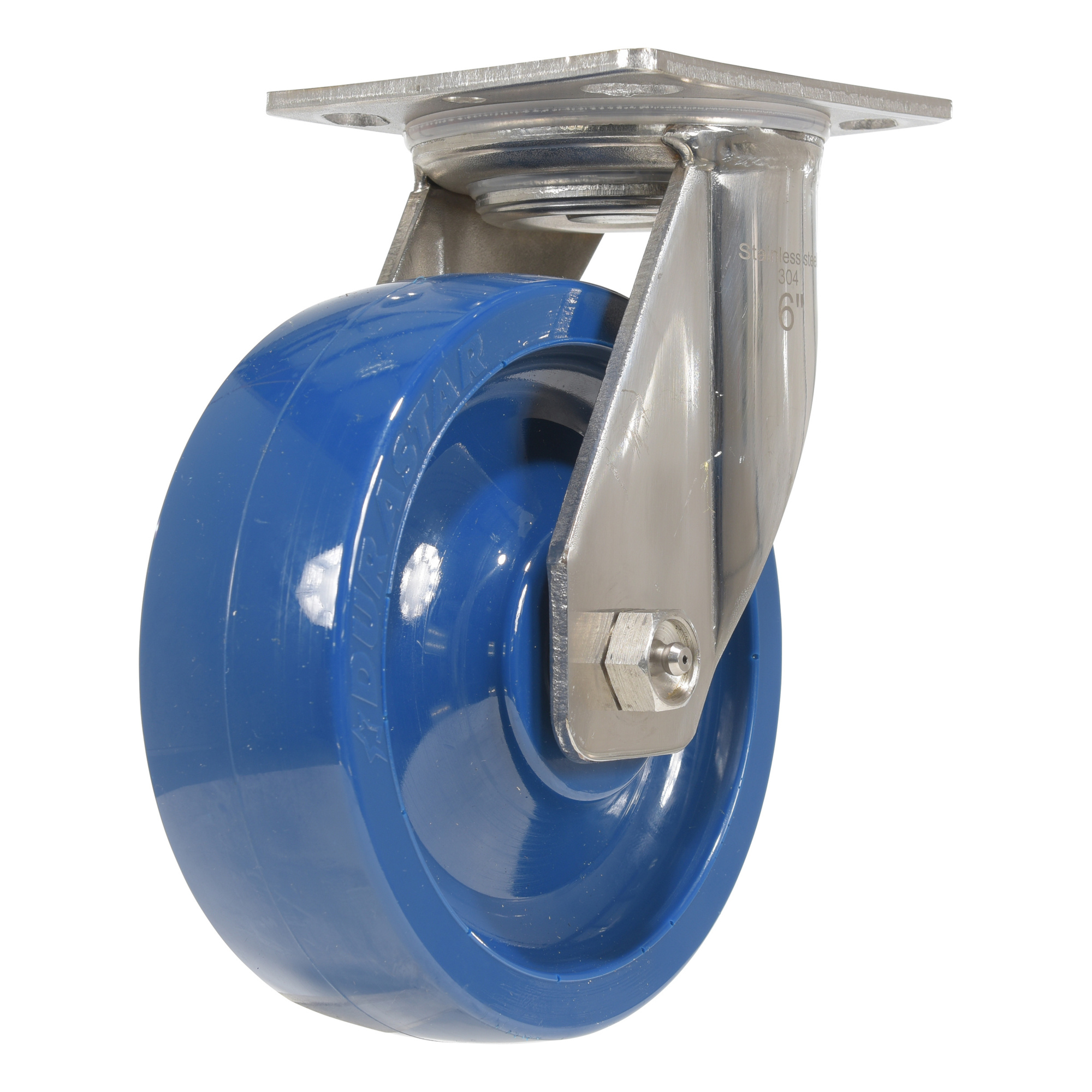 Vestil Poly Swivel Caster - 6in. x 2in., Solid Polyurethane Wheel, Stainless Steel Bearings, Blue, Model# CST-F-SS-6X2SP-S
