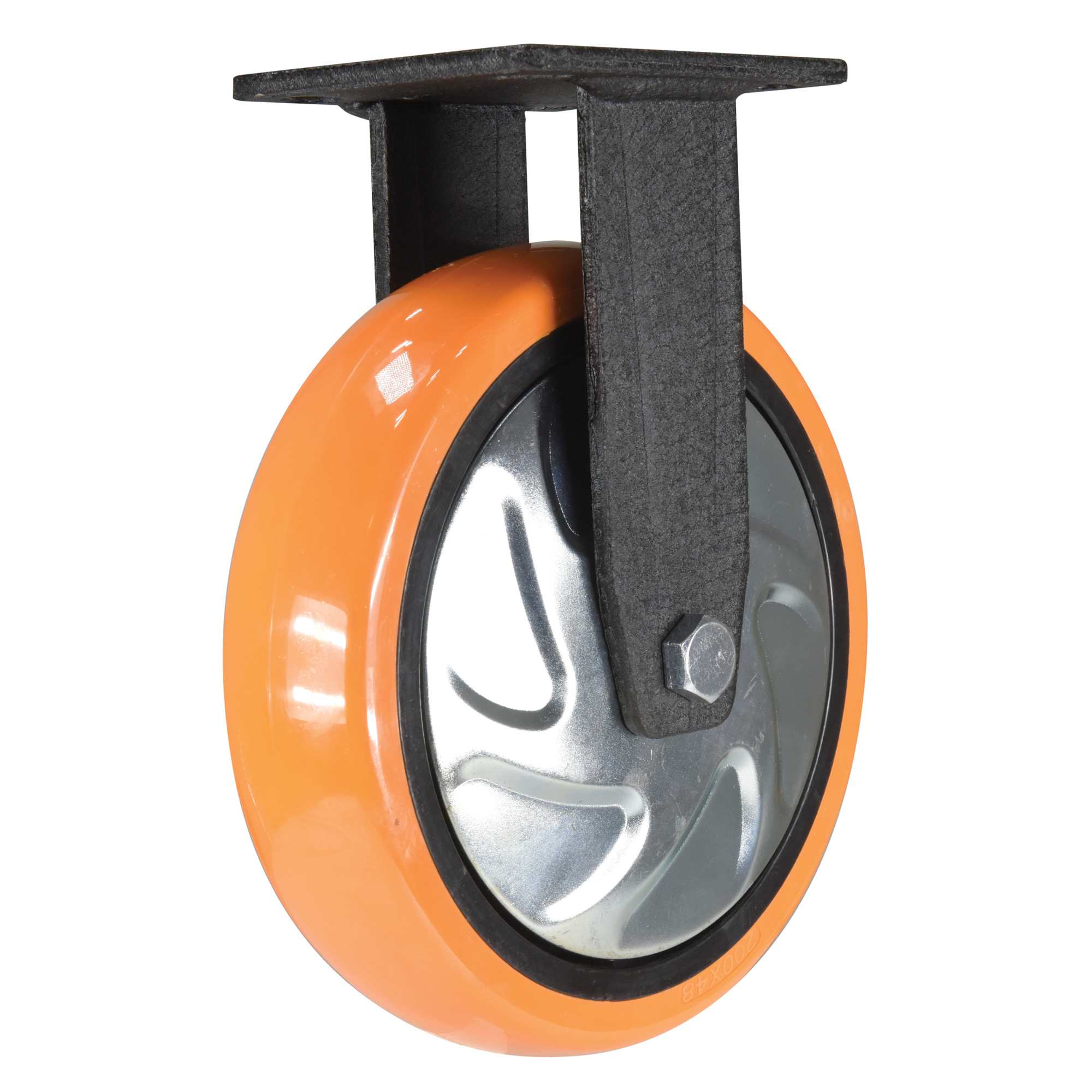 Vestil Polyurethane Rigid Caster - 8in. x 2in., 925-Lb. Capacity, Non-Marking, Zinc Plated, Orange, Model# CST-E6-8X2PUP-R