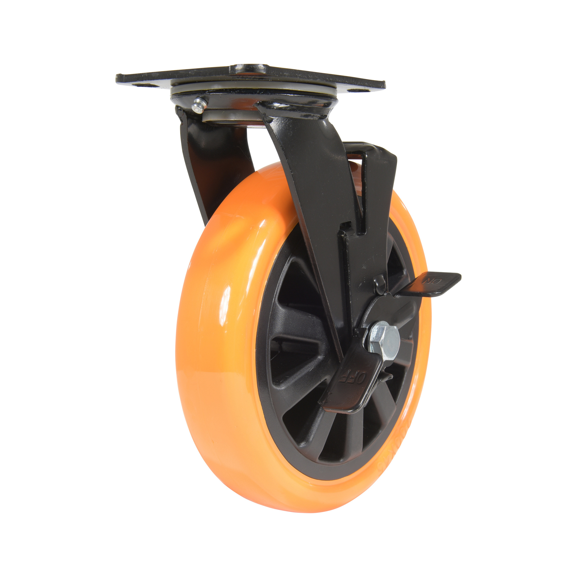 Vestil Polyurethane Swivel Caster with Brake - 8in. Wheel, Zinc Plated, Non-Marking, Model# CST-BN-8X2PUP-SWB