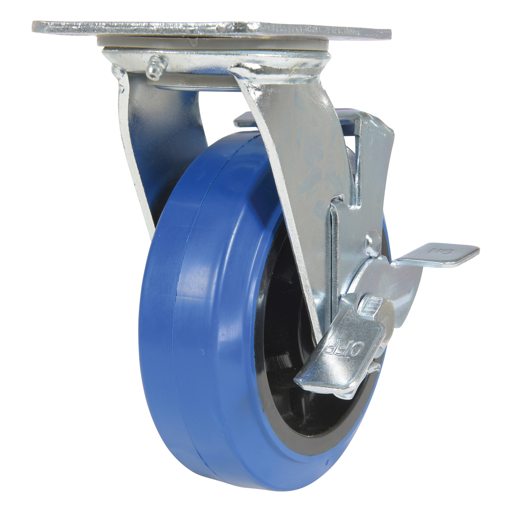 Vestil Swivel Caster with Brake - 6in. Dia., Elastic Rubber, Zinc Plated, Model# CST-BB-6X2ER-SWB
