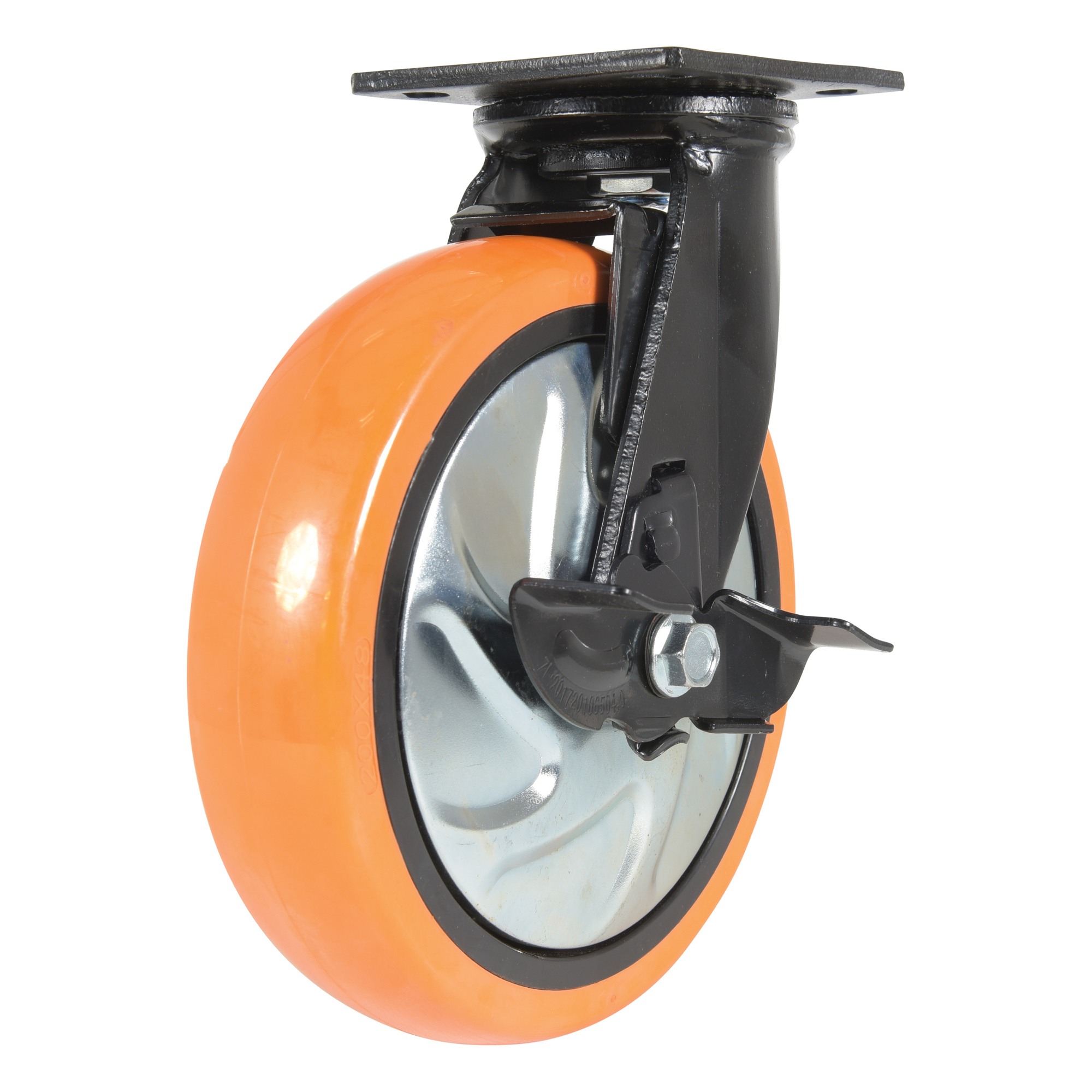 Vestil Polyurethane Swivel Caster with Brake - 8in. Diameter, 925-Lb. Capacity, Model# CST-E6-8X2PUP-SWB