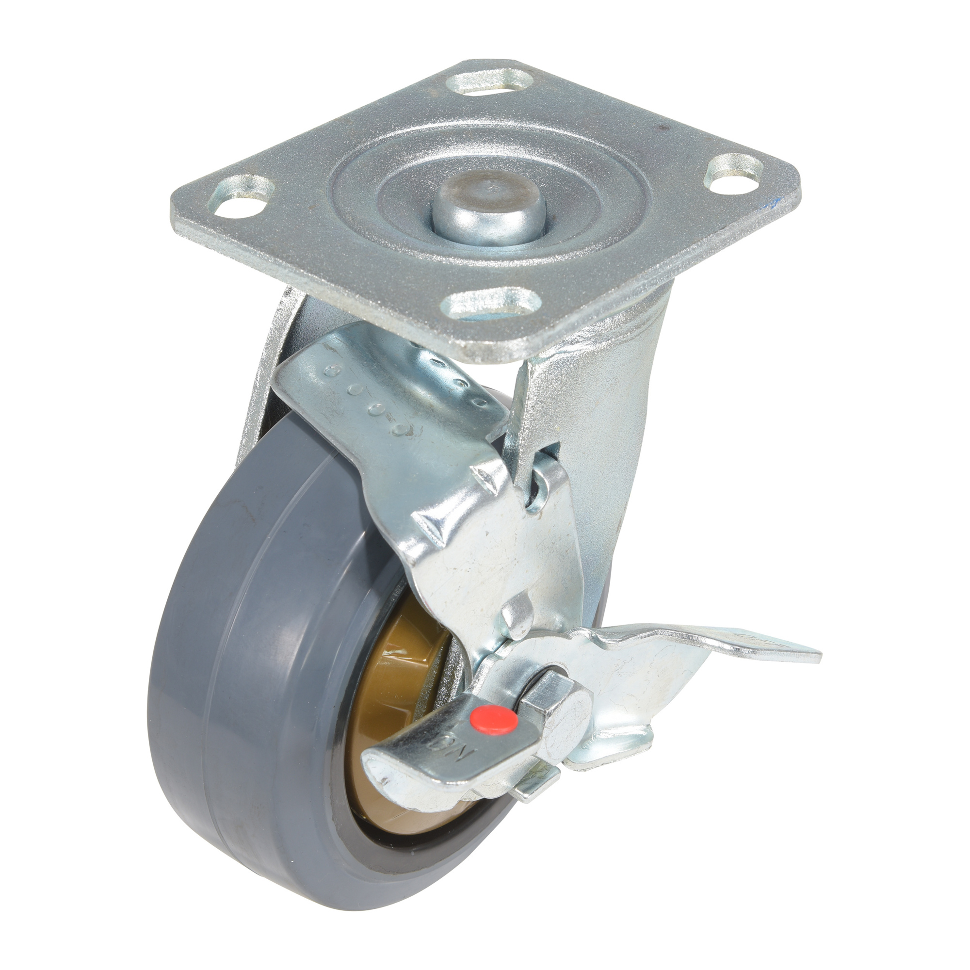 Vestil Rubber Swivel Caster with Brake - 5in. x 2in., 661-Lb. Capacity, Non-Marking, Model# CST-KSM-5X2MR-SWB
