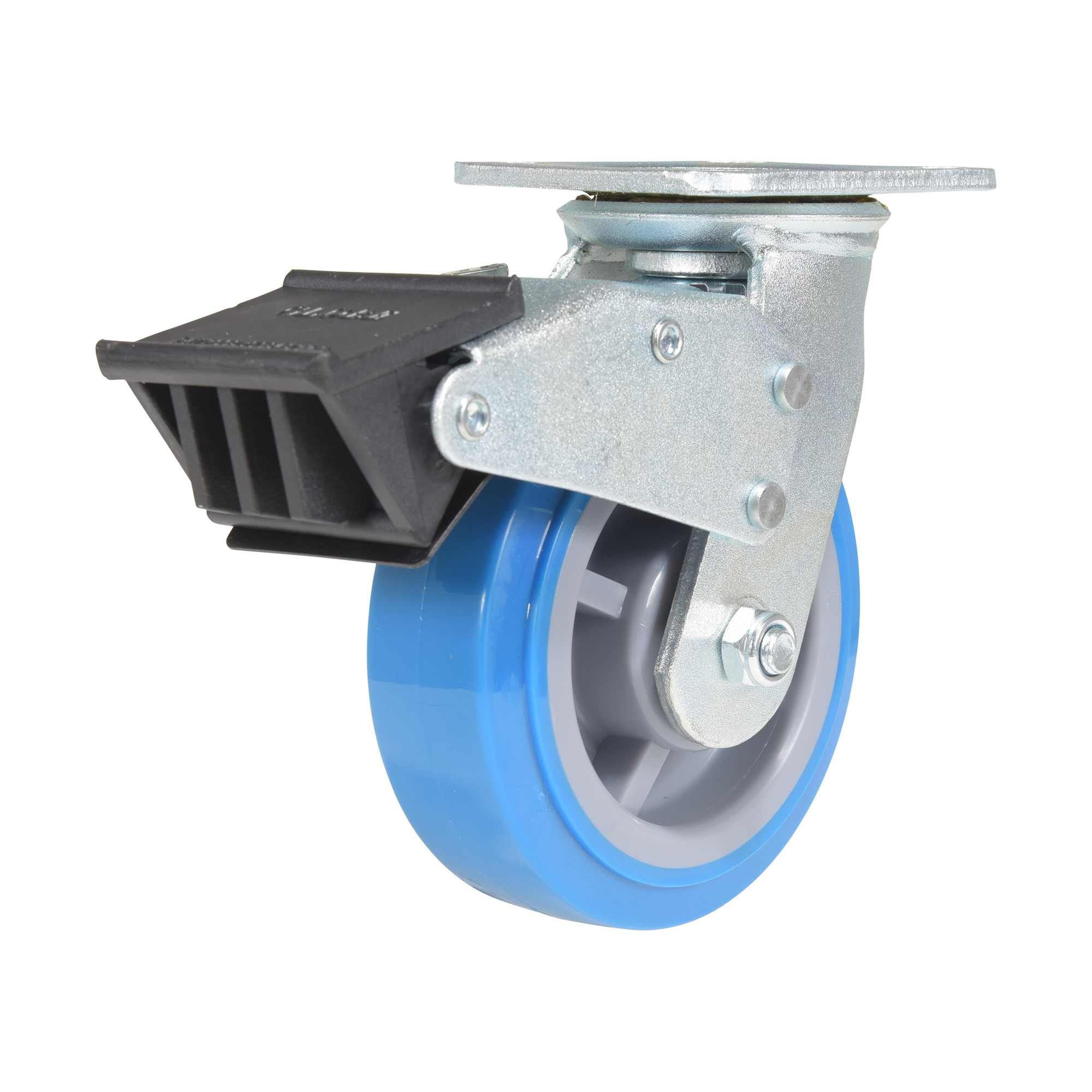 Vestil Polyurethane Swivel Caster with Total Brake - 6in. x 2in., 903 lbs. Capacity, Non-Marking, Zinc Plated, Model# CST-KB-6X2PUP-SWTB