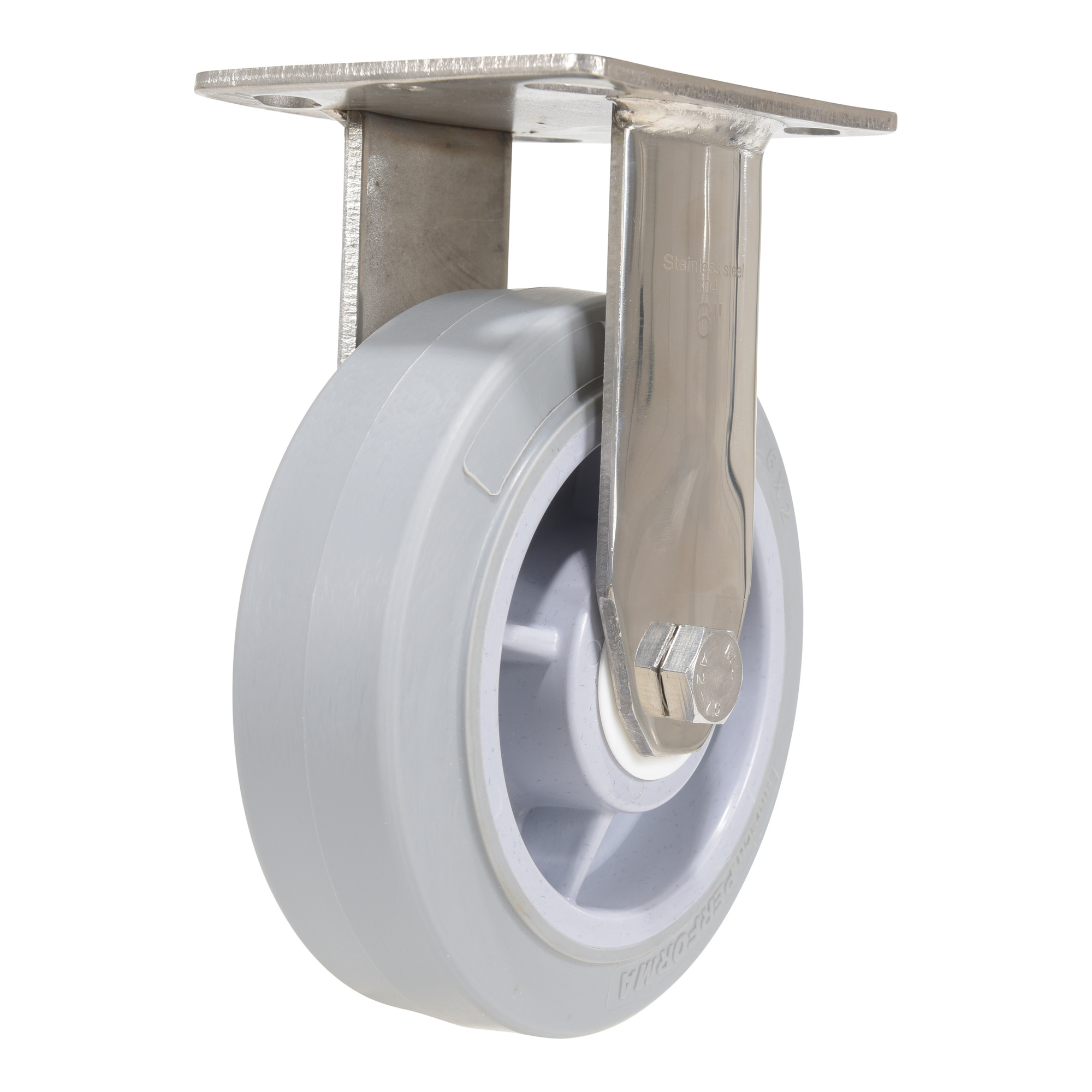 Vestil Rubber Rigid Caster - 6in. x 2in., 600-Lb. Capacity, Thermoplastic Rubber, Stainless Steel, Gray, Model# CST-E-SS-6X2TPR-R