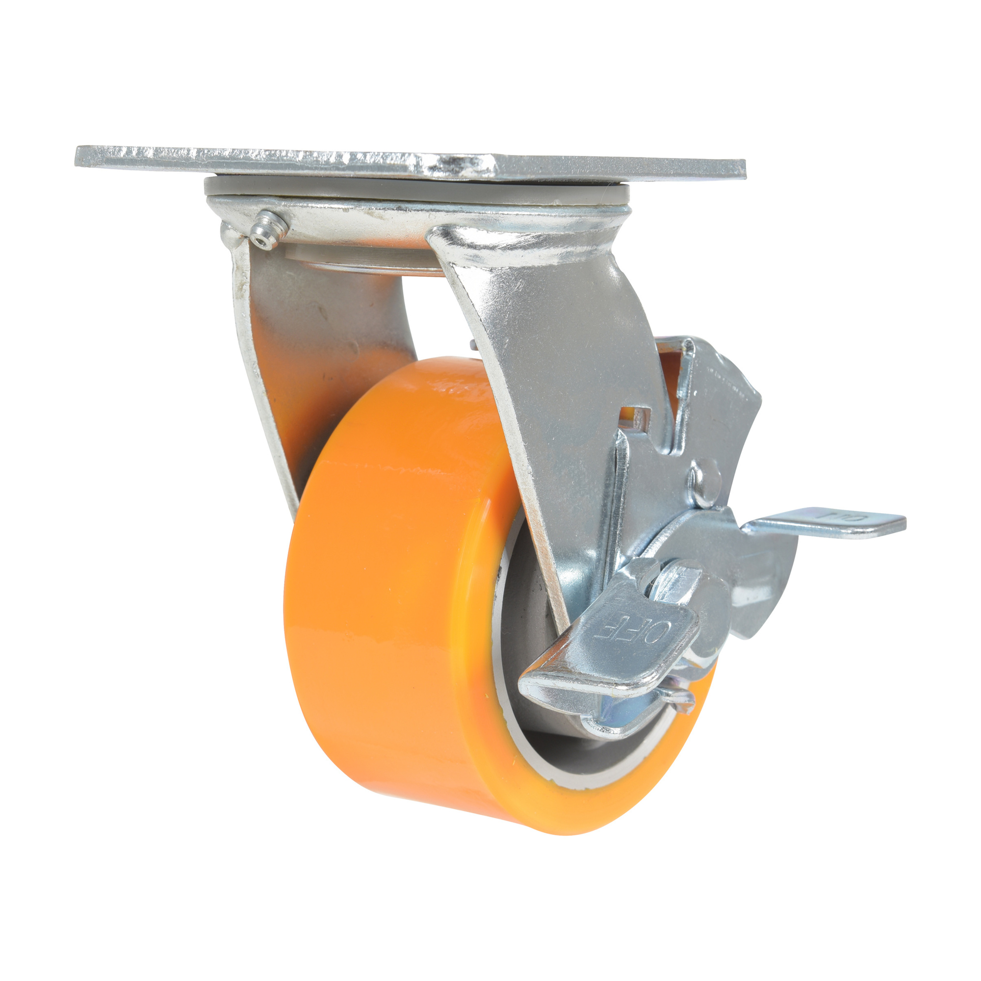 Vestil Polyurethane Swivel Caster with Brake - 4in. x 2in., 660 Lb. Capacity, Zinc Plated, Model# CST-VE-4X2PUA-SWB