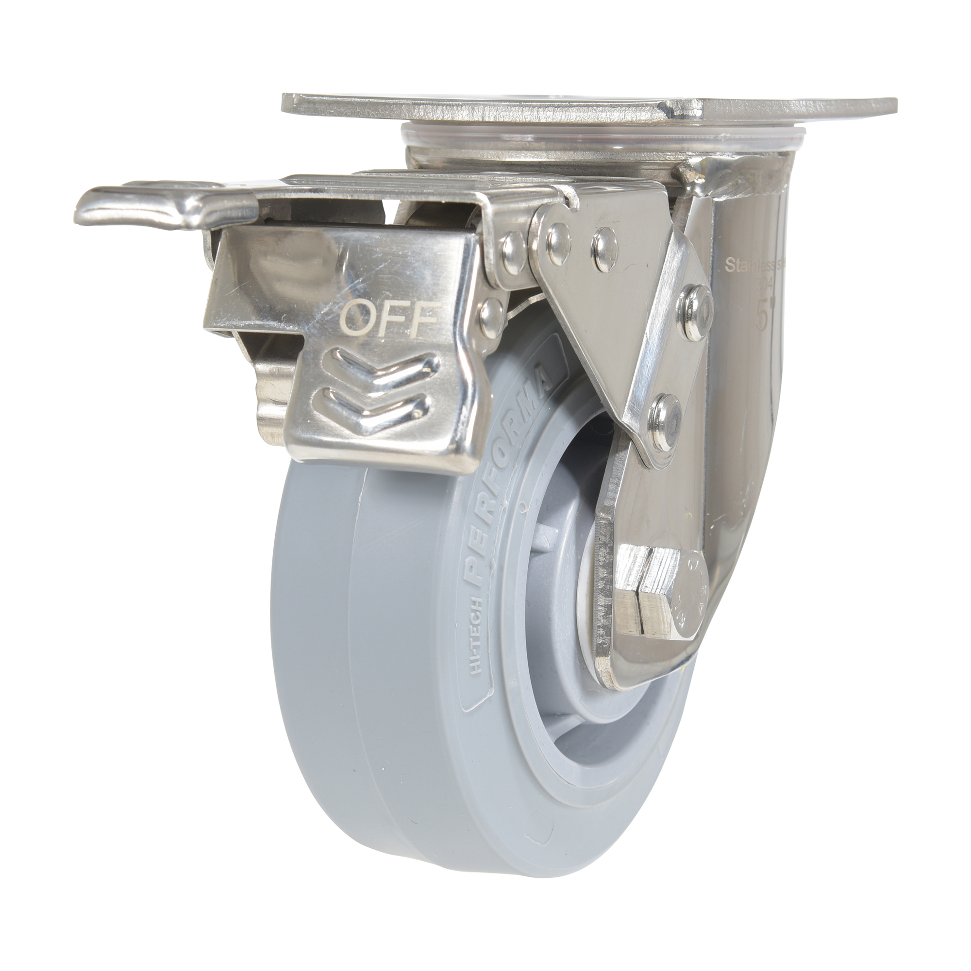 Vestil Thermoplastic Rubber Swivel With Total Brake Caster 5 In. Diameter x 2 In. Width 500 Lb. Capacity Gray