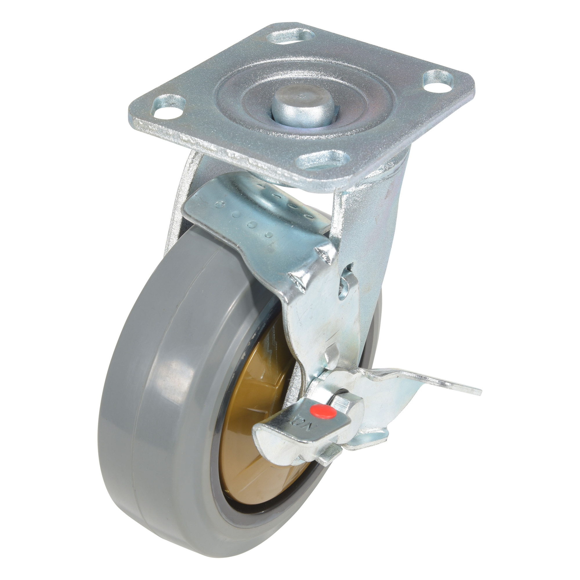 Vestil Rubber Swivel With Brake Caster 6 In. Diameter x 2 In. Width 771 Lb. Capacity Dark Gray/Gold