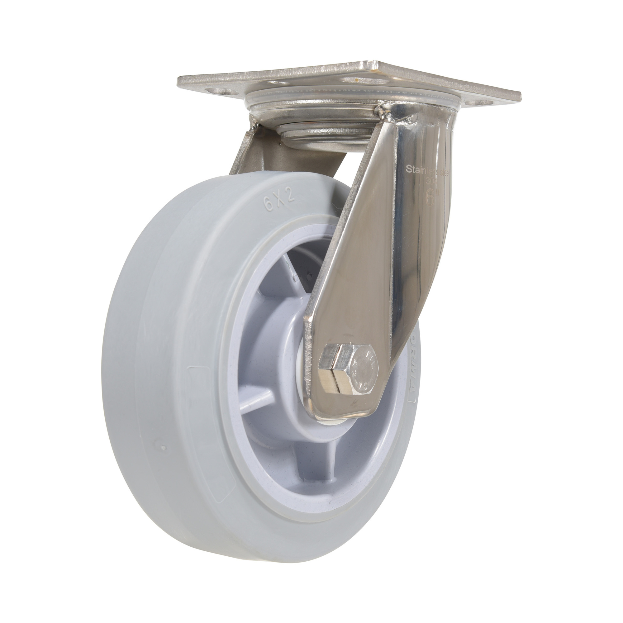 Vestil Thermoplastic Rubber Swivel Caster 6 In. Diameter x 2 In. Width 600 Lb. Capacity Gray