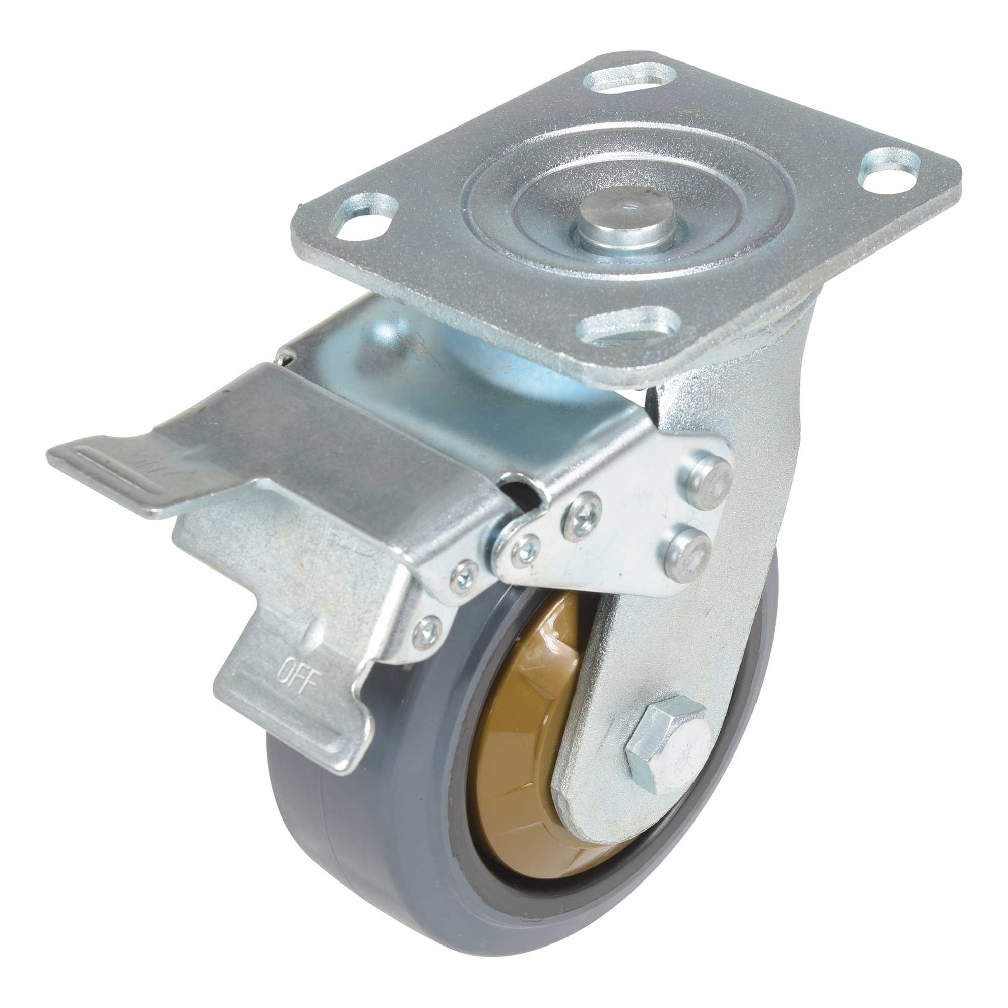 Vestil Rubber Swivel Total Brake Caster - 5in. x 2in., 661-Lb. Capacity, Non-Marking, Model# CST-KSM-5X2MR-SWTB