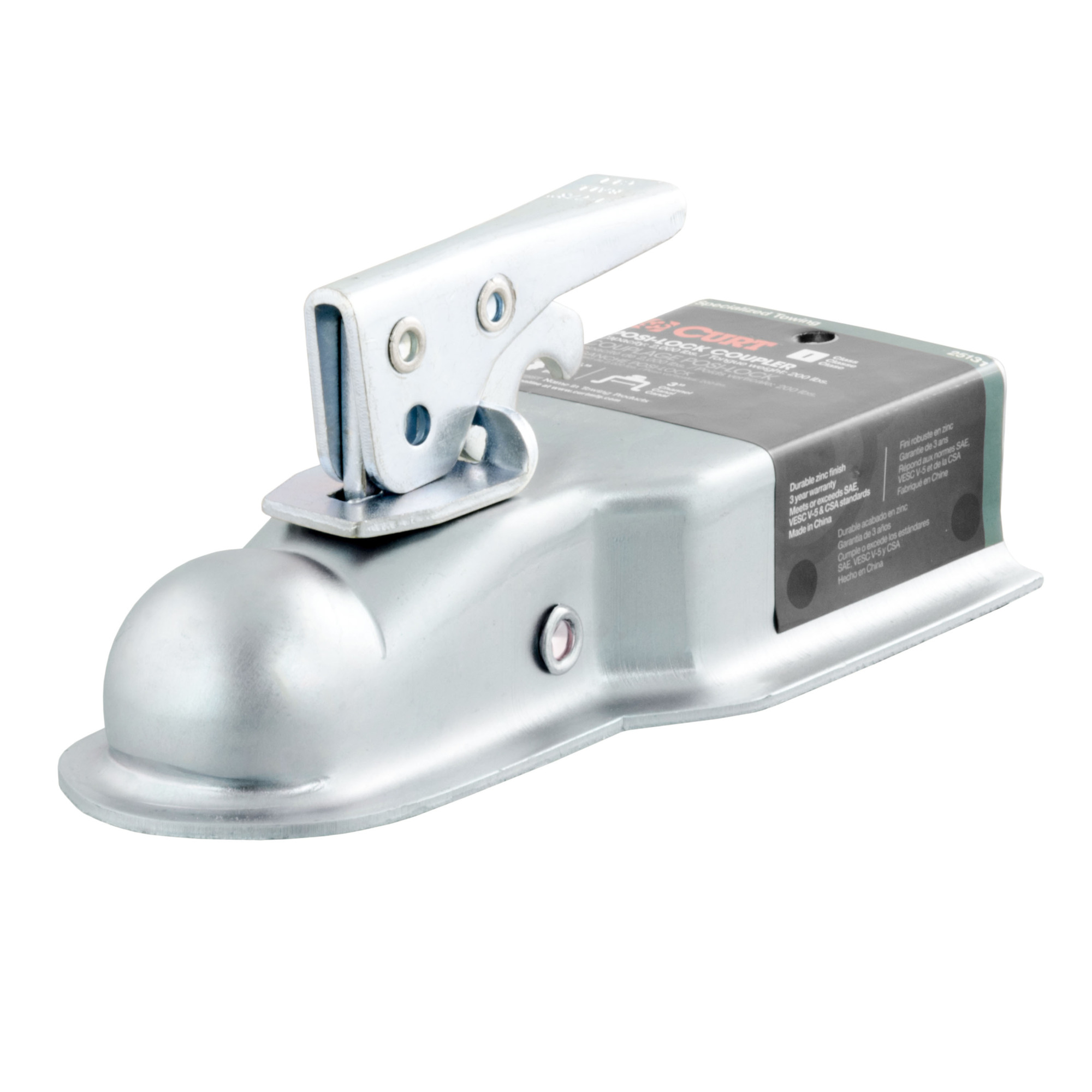 Curt Manufacturing 1-7/8in. Straight-Tongue Coupler with Posi-Lock, Steel, 3in. Channel, 2,000lb. Max. Capacity, Model# 25131