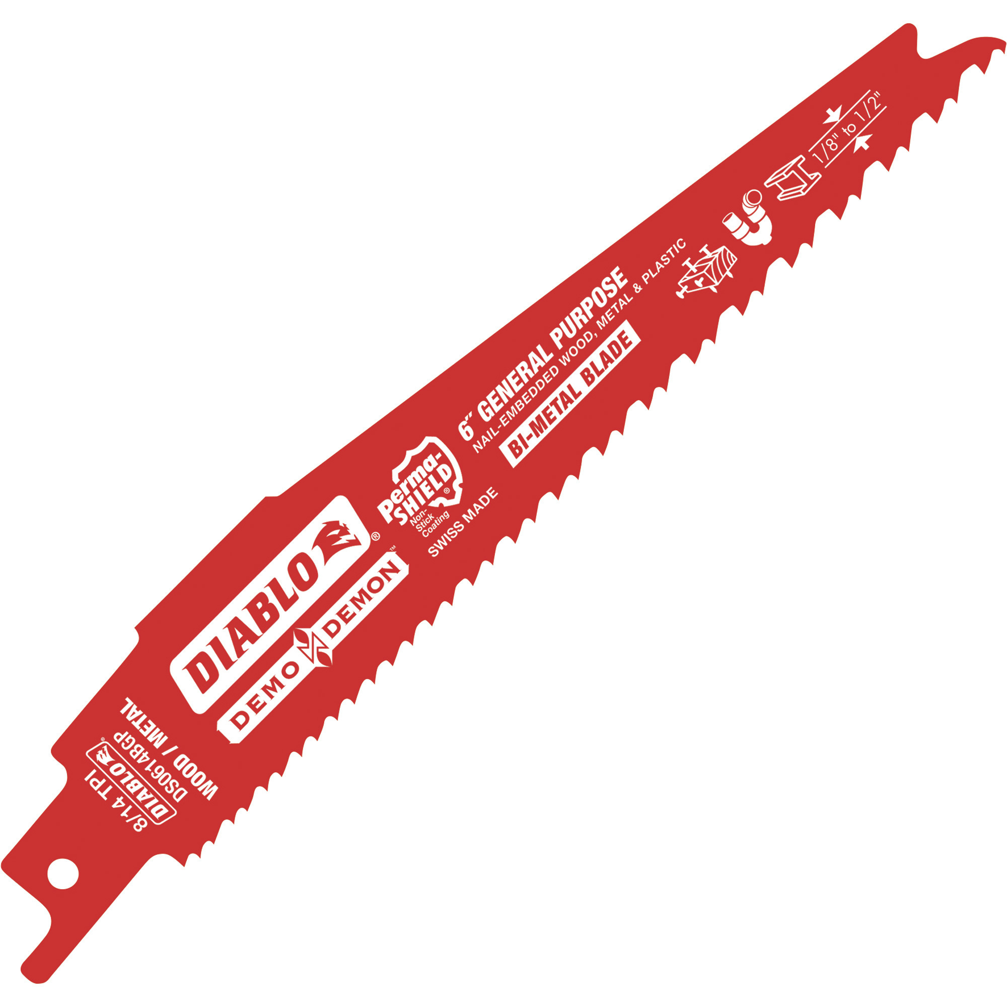 Diablo Demo Demon Reciprocating Saw Blades, 5-Pk., 6in.L, 8/14 TPI, Model# DS0614BGP5