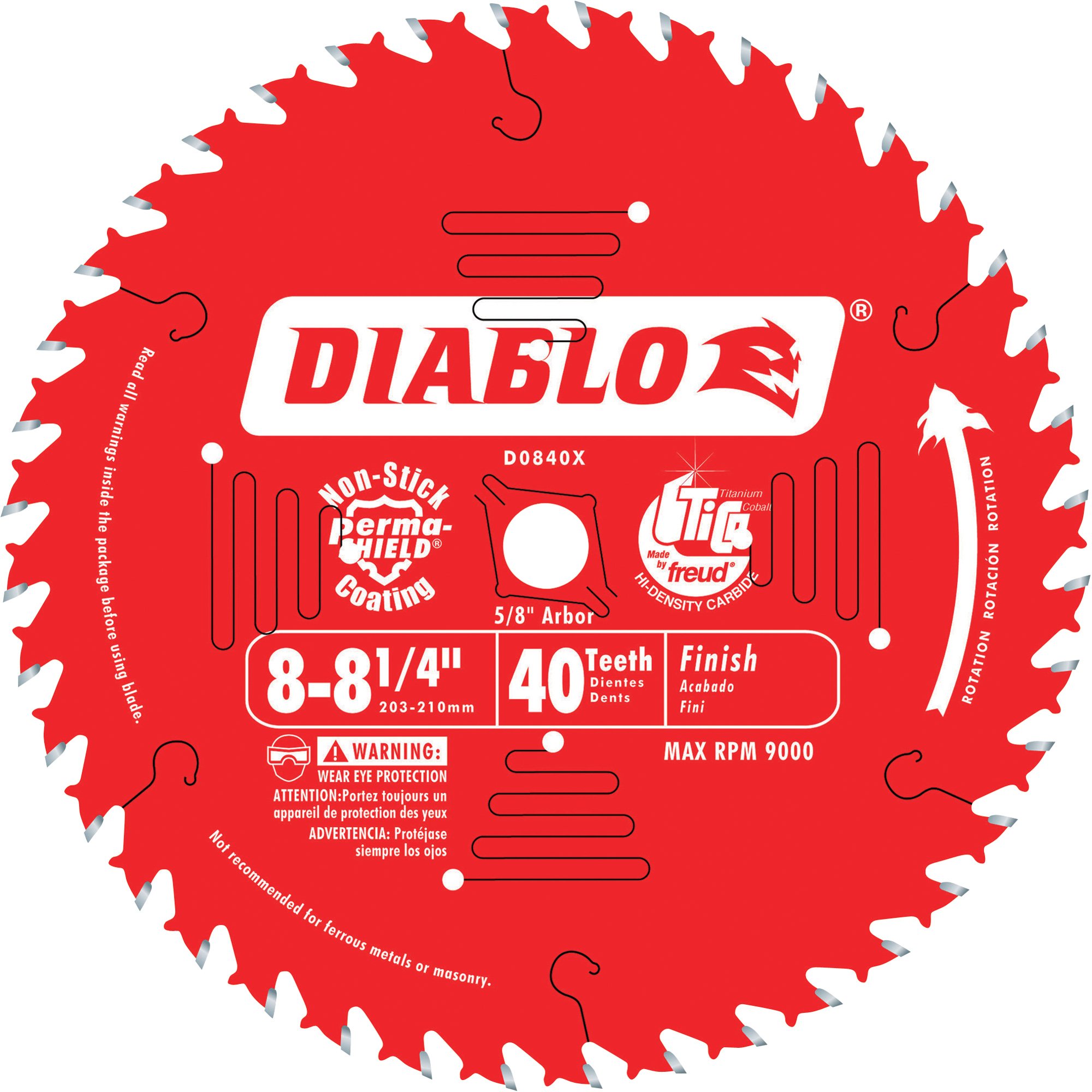 Diablo Finish Circular Saw Blade — 8 1/4in., 40 Tooth, Finish, Model# D0840X