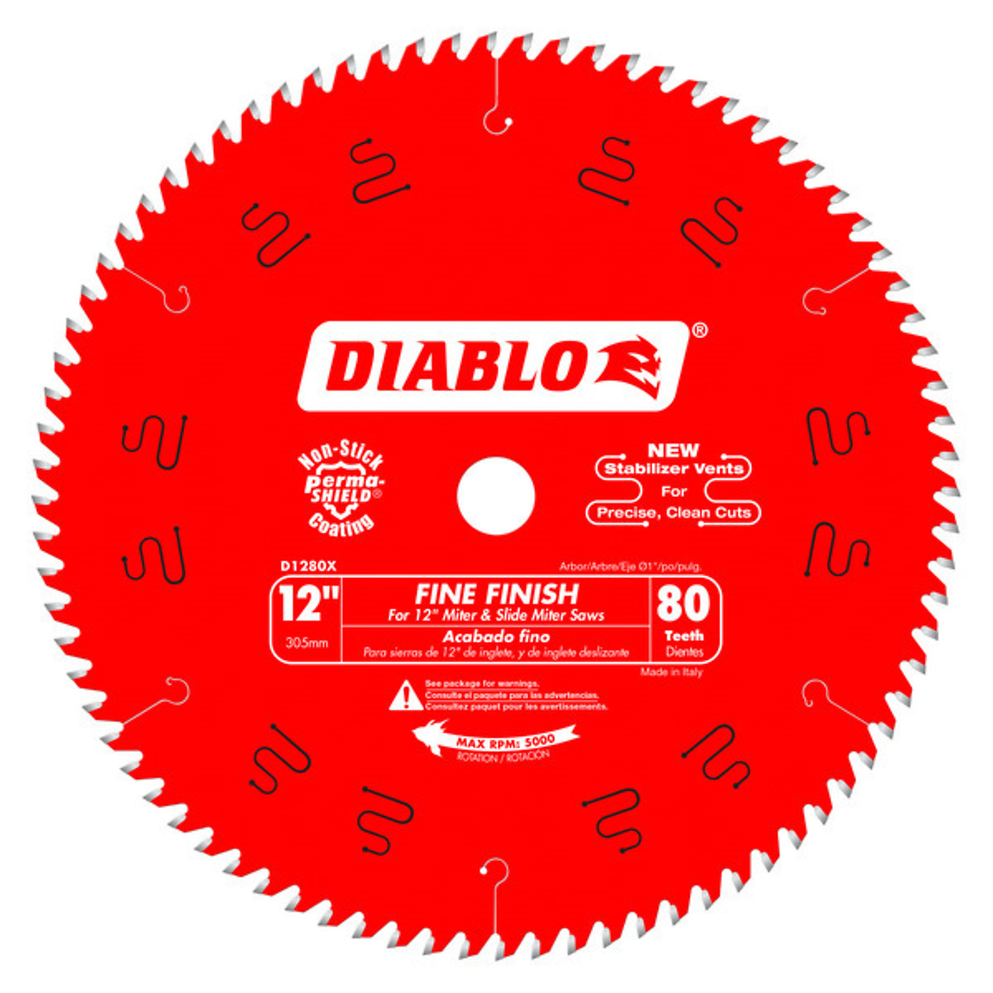 Diablo Fine Finish Circular Saw Blade, 12in., 80 Tooth, For Fine Crosscuts in Hardwood and Softwood, Model# D1280X