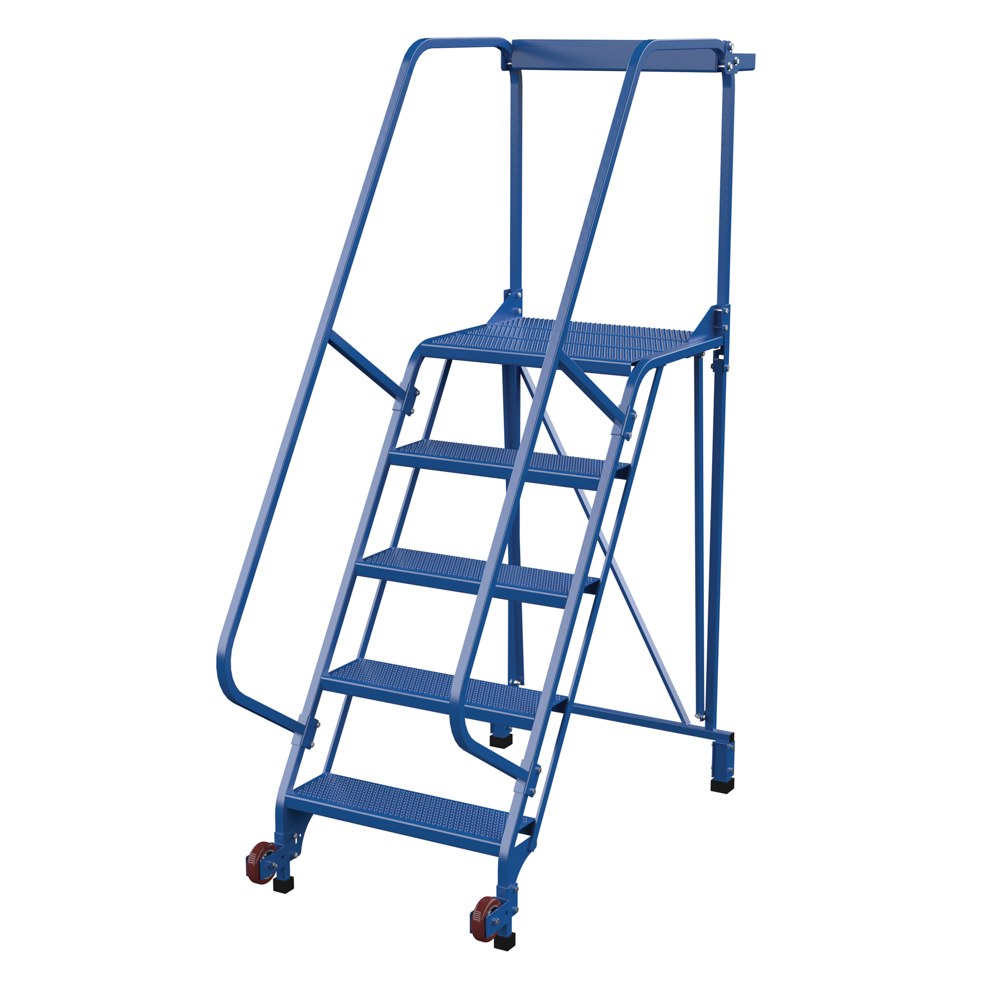 Vestil 5-Step Perforated Rolling Ladder - 80in. Height, Steel, Blue, Model# LAD-TRS-60-5-P